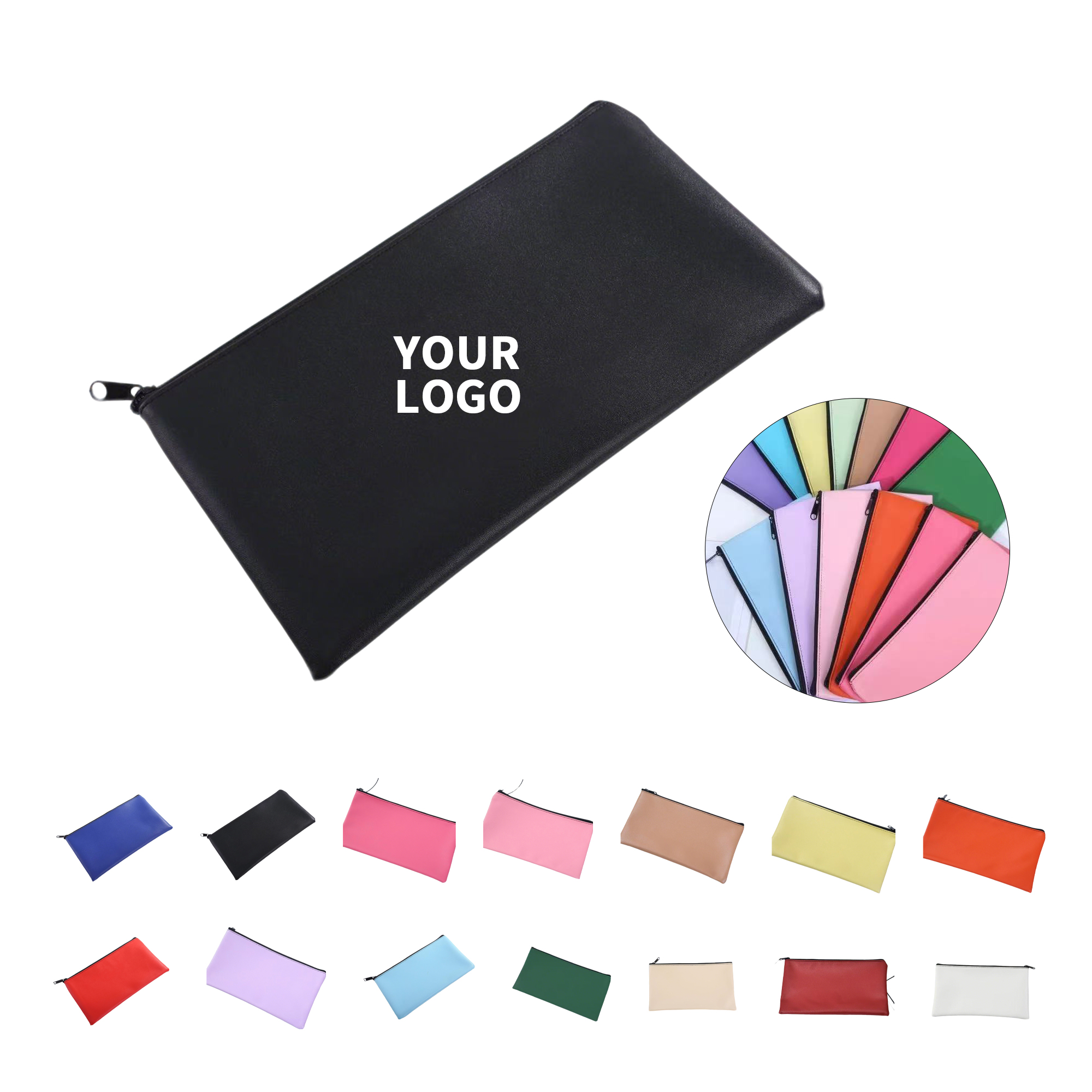 PU Leather Zipper Deposit Pouch 11" x 6" 11