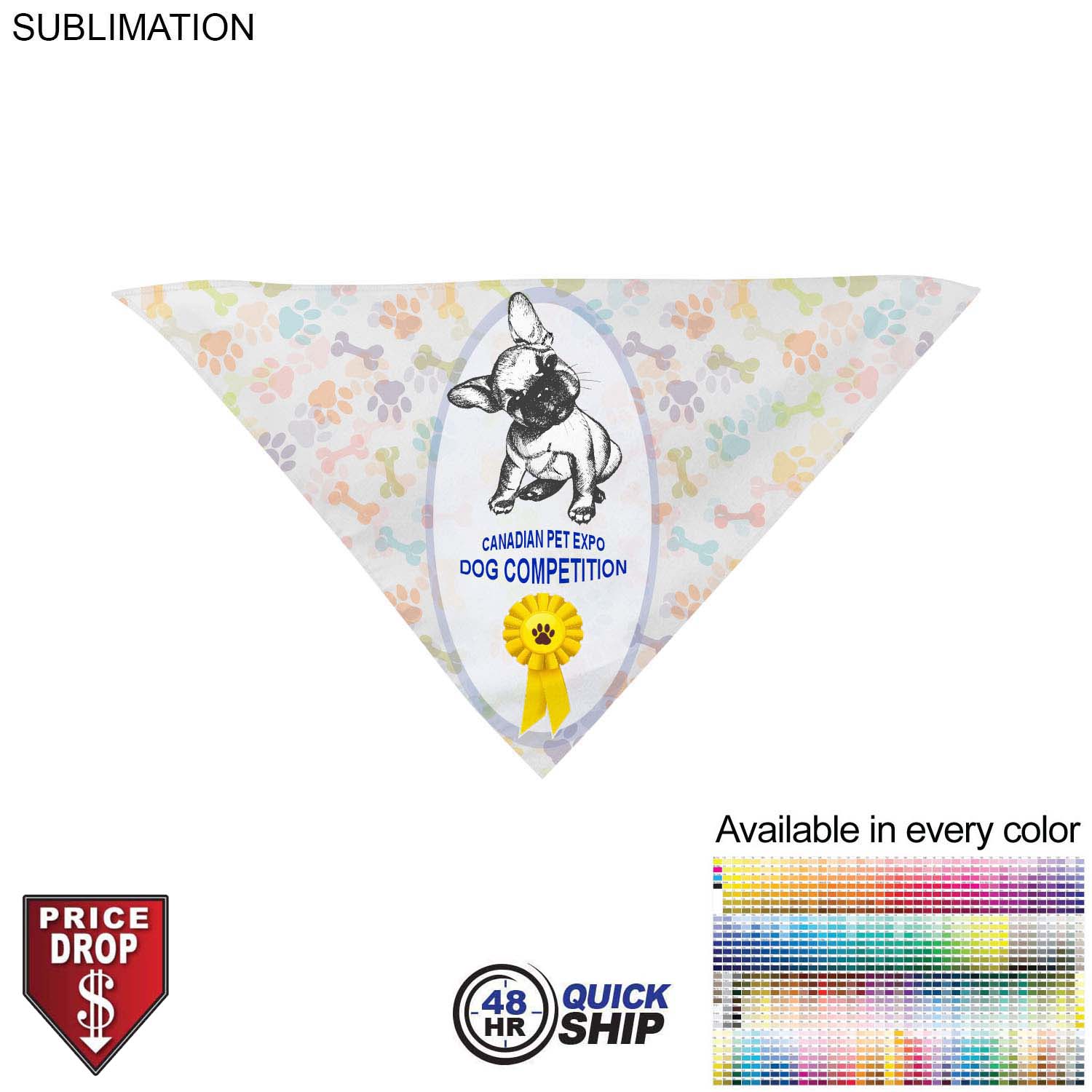48 Hr Quick Ship -Large Dog Bandana, 32x22x22, Stitched Edges, Sublimated Edge to Edge 3