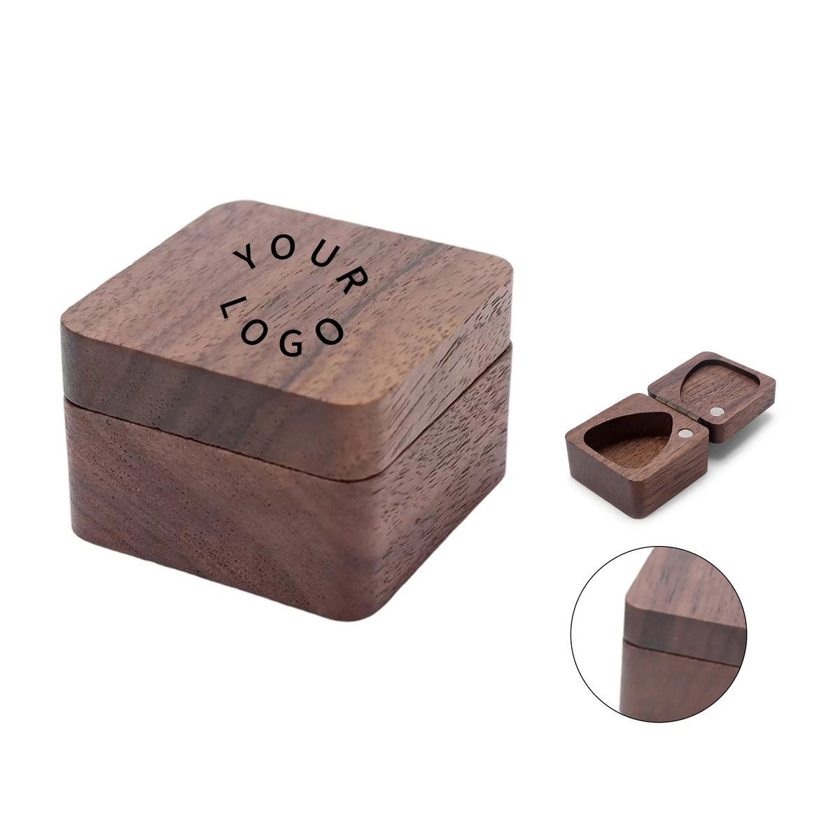 Wood Guitar Pick Box with Secure Hinged Lid 2