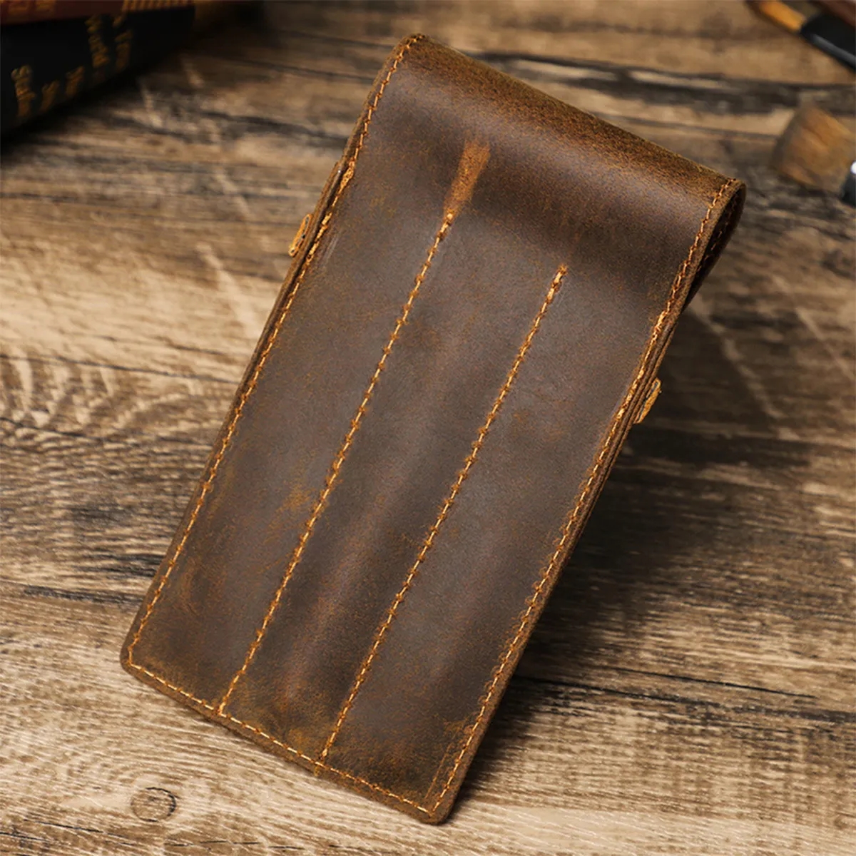 Genuine Leather Pen Case with Alloy Snap Buttom 6