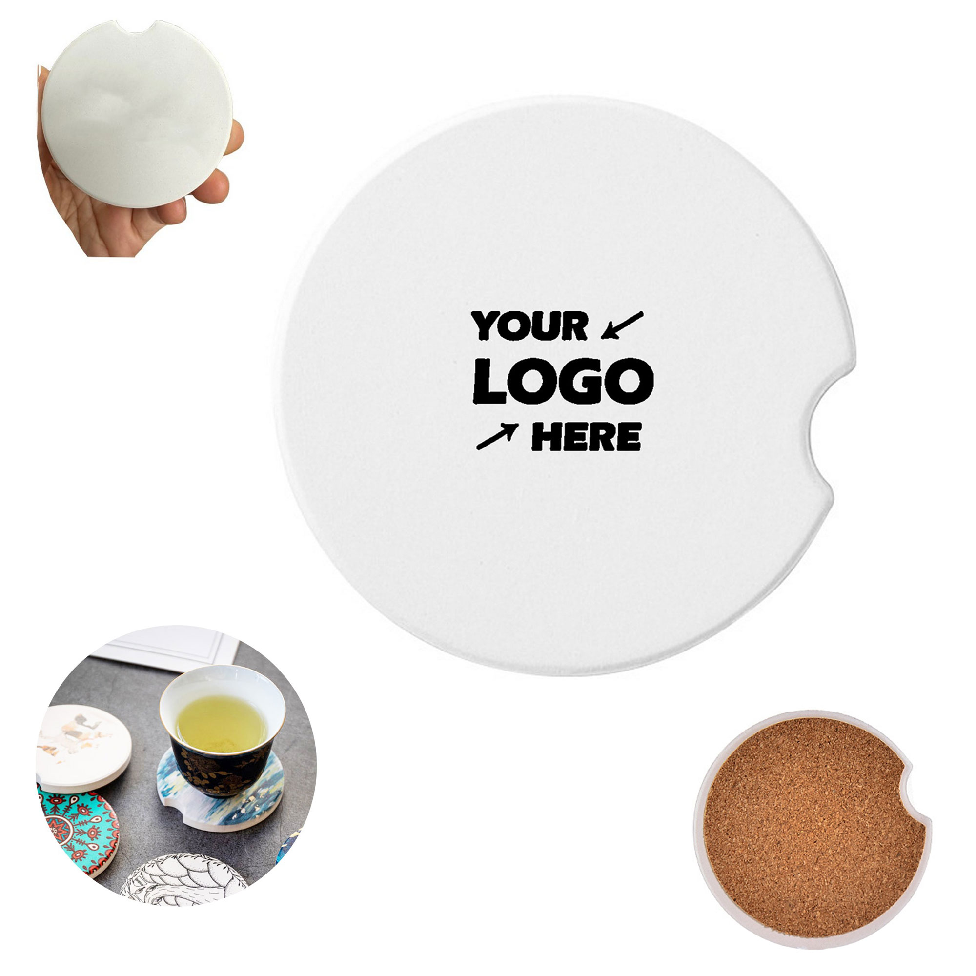 2.56" Anti Slip Absorbent Ceramic Car Coaster With Cork Base 3