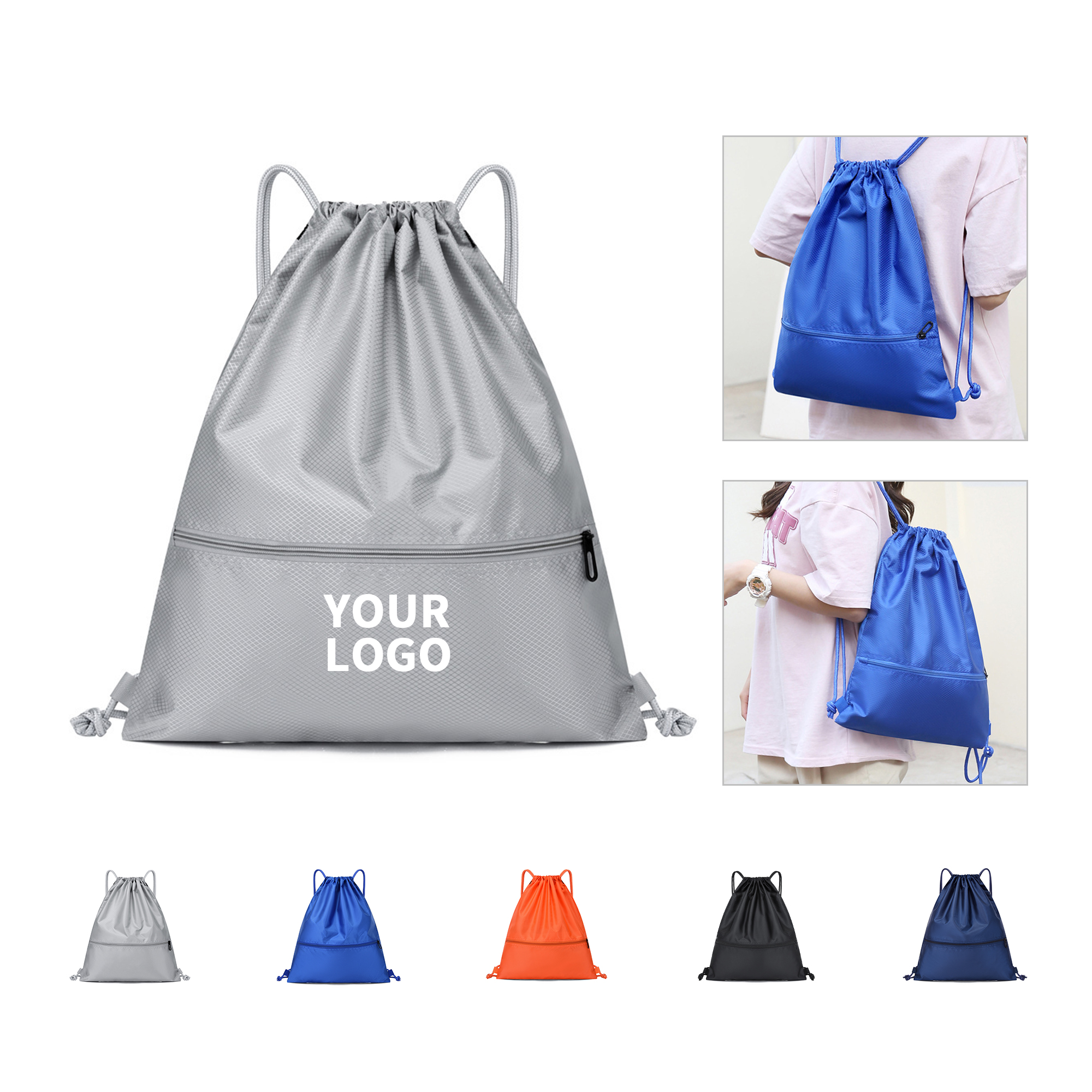 Waterproof Oxford Drawstring Backpack 16.5 x 19.2" 2