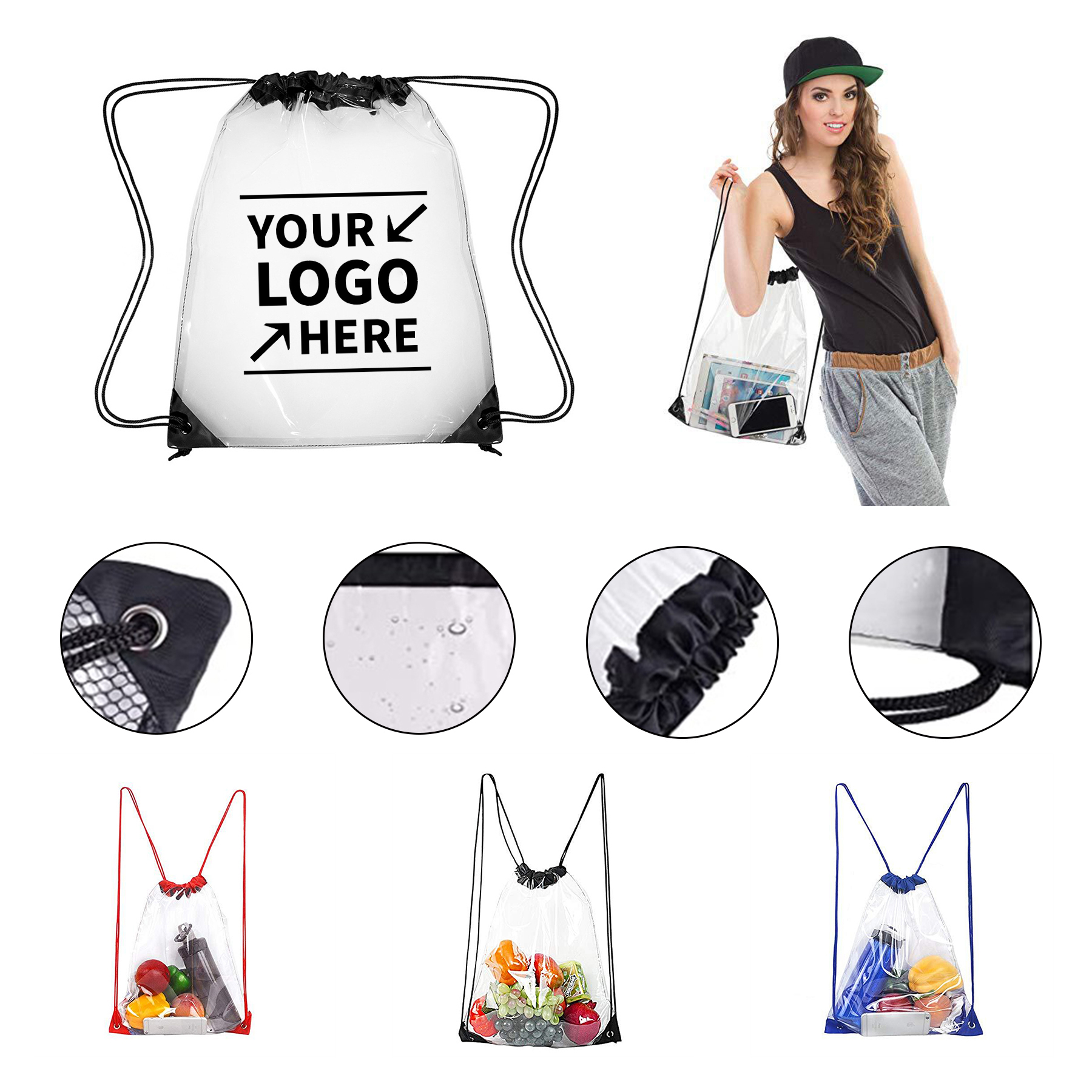 Waterproof Small Clear Drawstring Bag 1