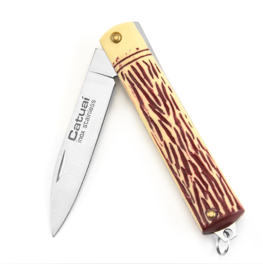 Stainless Steel Folding Pocket Knife with Wood Grain Handle 2