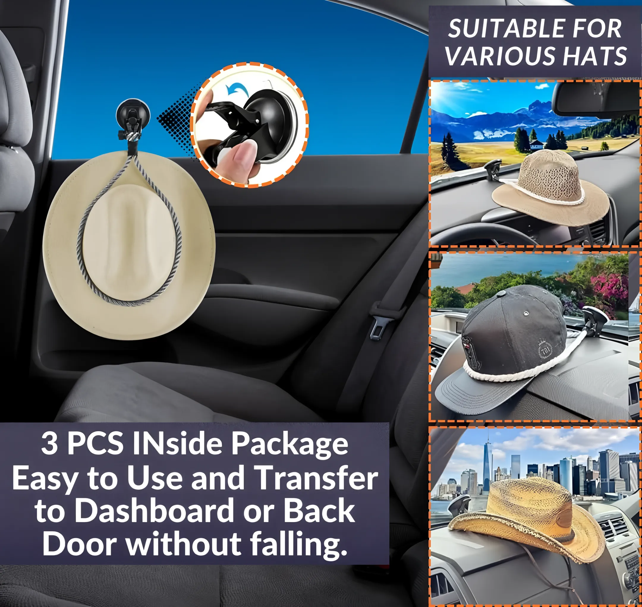 ABS Cowboy Hat Holder with Suction Cup Mount 3