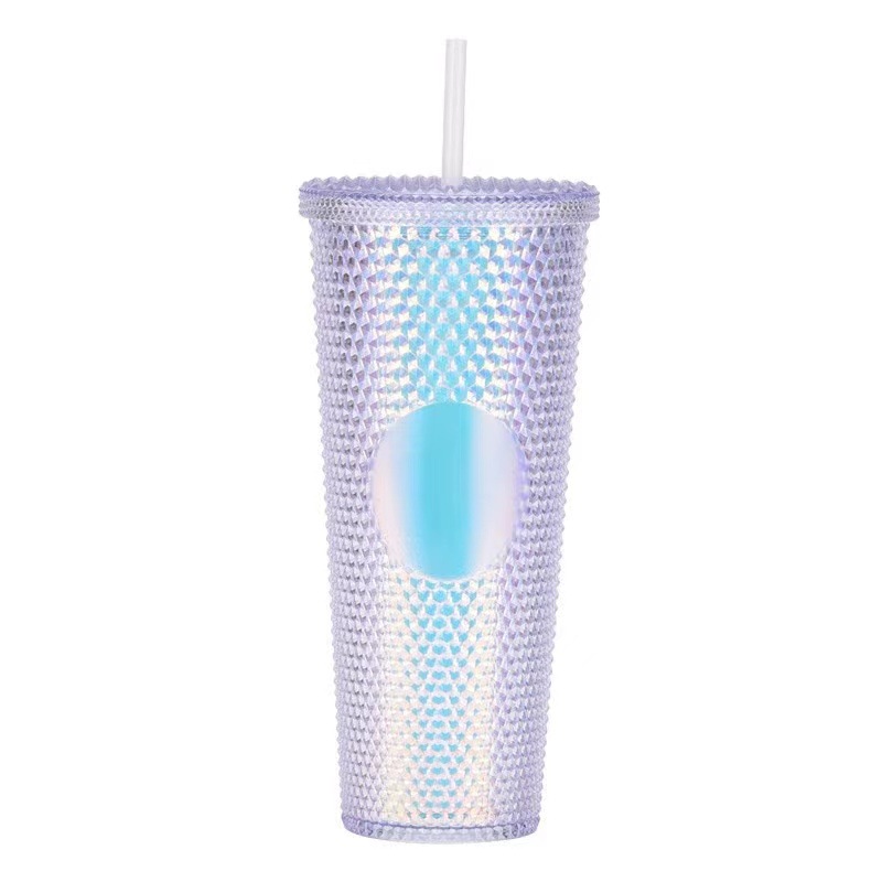 Double Plastic Straw Cup large capacity creative 710ml Durian Cup tie hand cup portable diamond cup 5