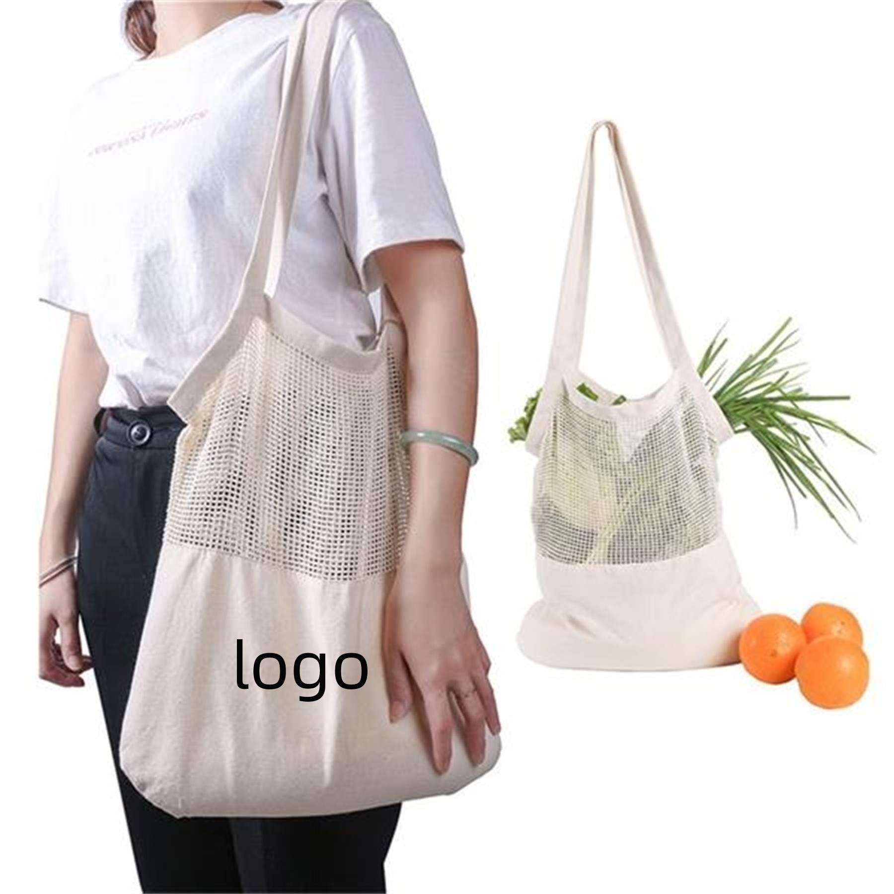 Portable Canvas Mesh Tote Bag