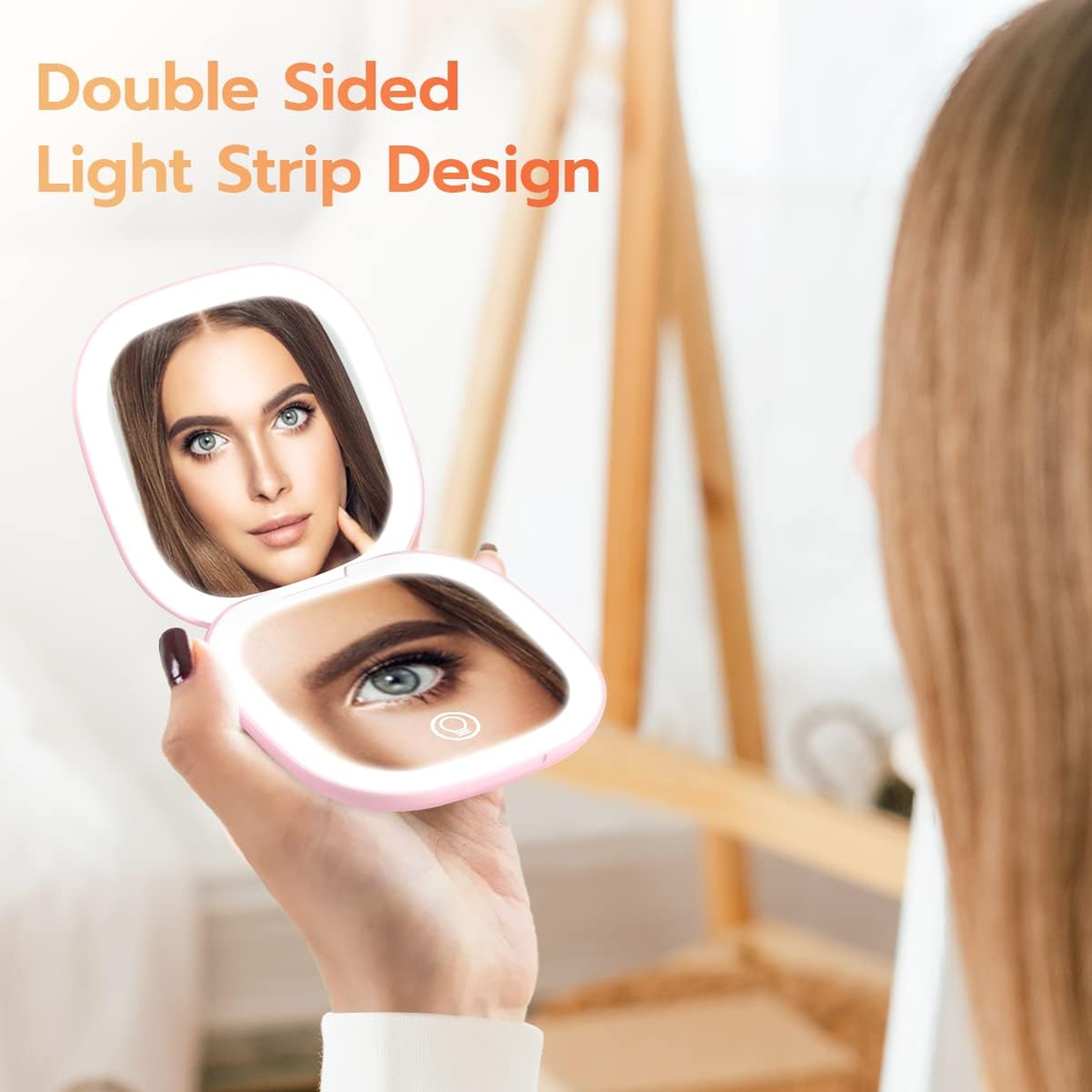 USB Rechargeable Led Travel Makeup Mirror Square 4