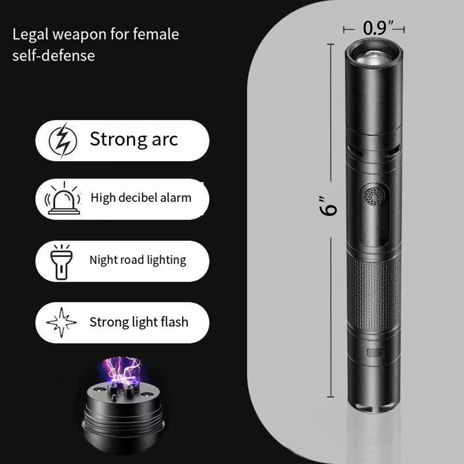 Rechargeable Tactical LED Flashlight w/ Arc Lighter & Alarm 8