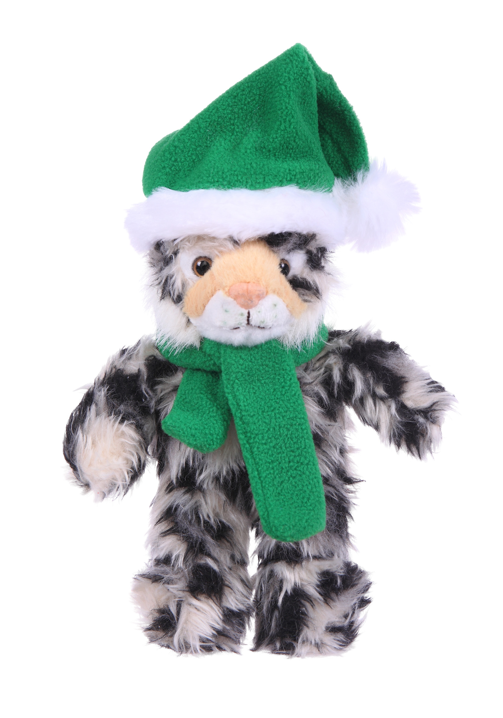 Soft Plush Stuffed Wild Cat (Lynx) w/ Christmas Hat & Scarf