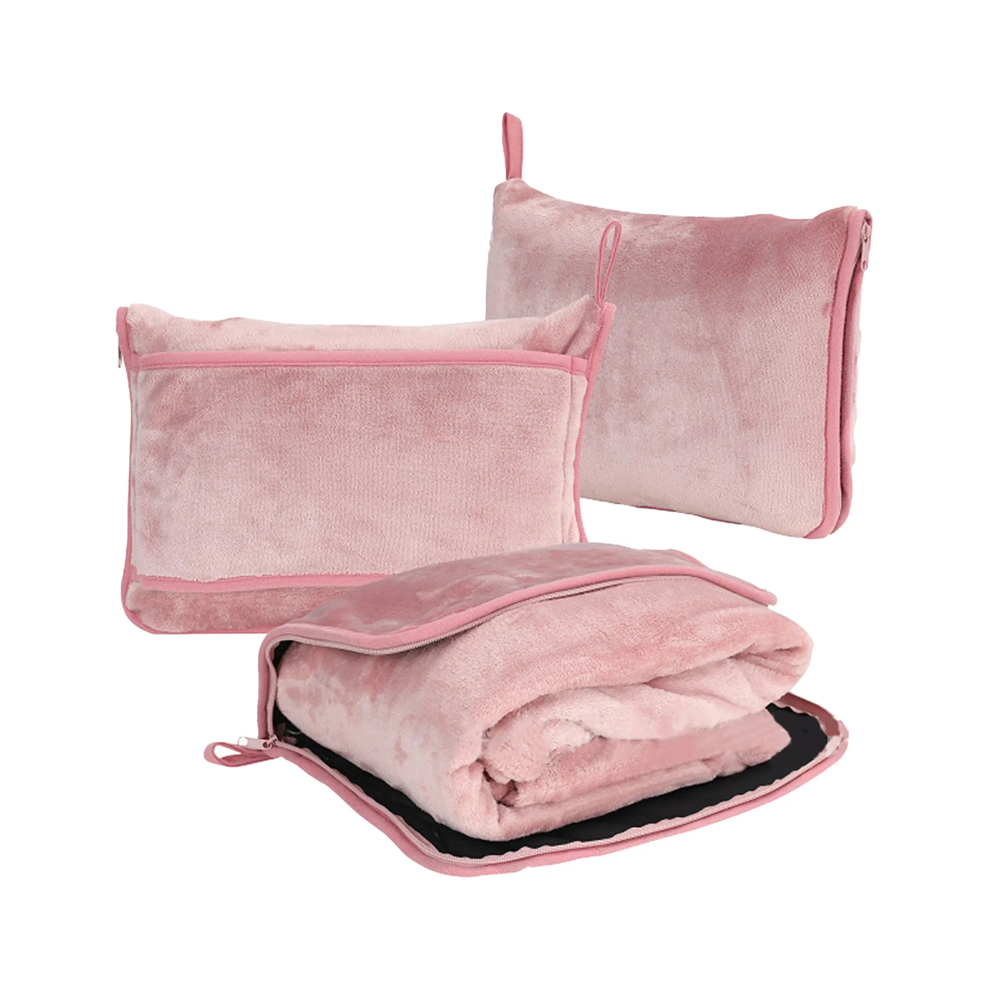 MOQ 30 Flannel Folding Travel Pillow Zipper Blanket 4