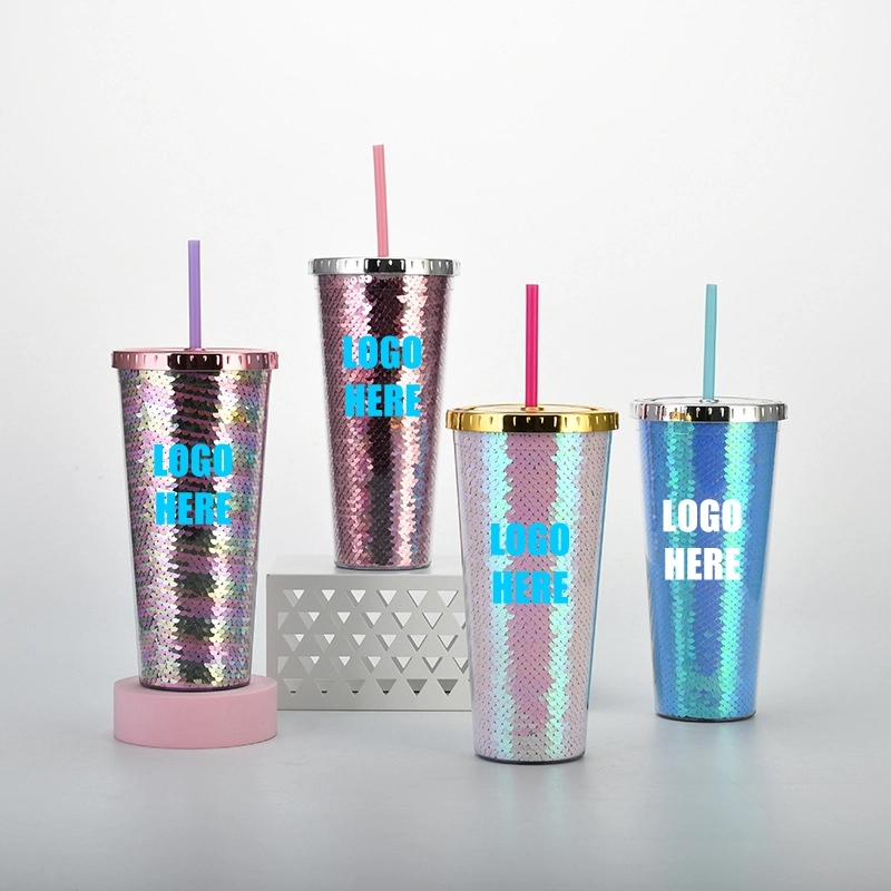 Custom Transparent AS Plastic Sequin Straw Tumbler 4
