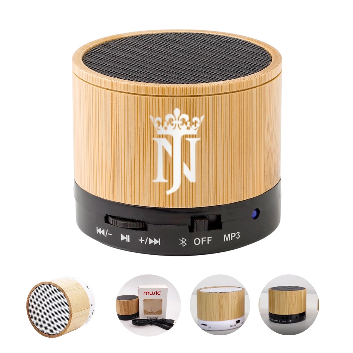 In Stock Custom Portable Mini Round Bamboo wireless speaker 2