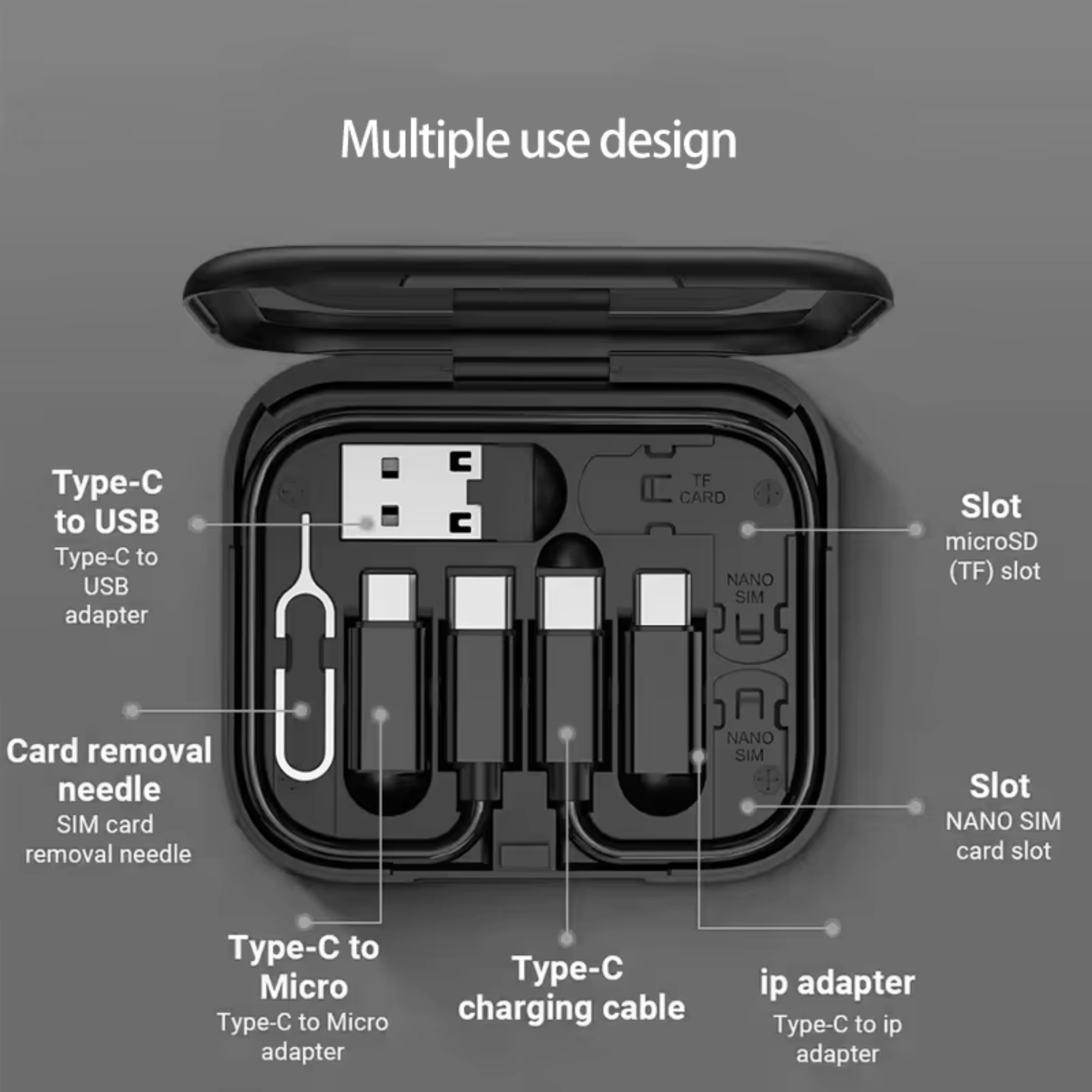 Multi USB Charging Adapter Cable Kit with Makeup Mirror and Phone Stand 4