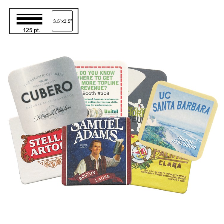 3.5" Square Heavy Weight (125 pt) Pulpboard Coaster w/ 4 Color Process Printing (CMYK)