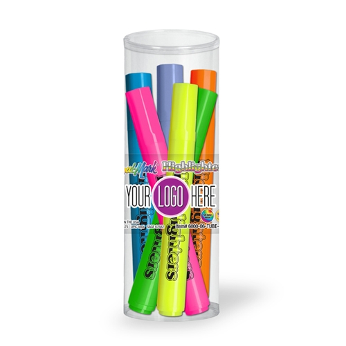 Broadline Fluorescent Highlighter - 6 Pack Tube Set with Full Color Decal - USA Union Made