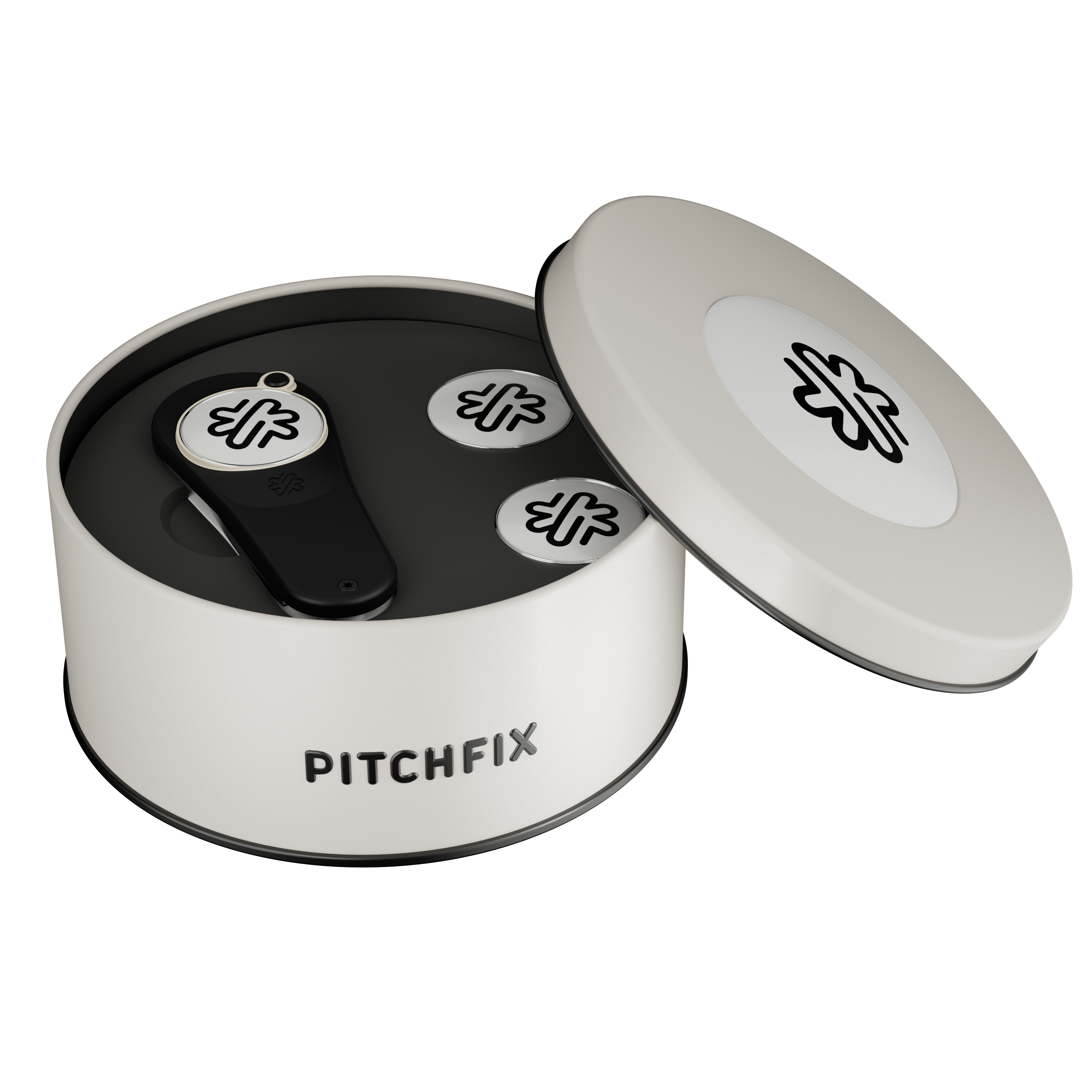 Pitchfix Original Golf Divot Tool in Round Tin with Two Extra Ball Markers 1