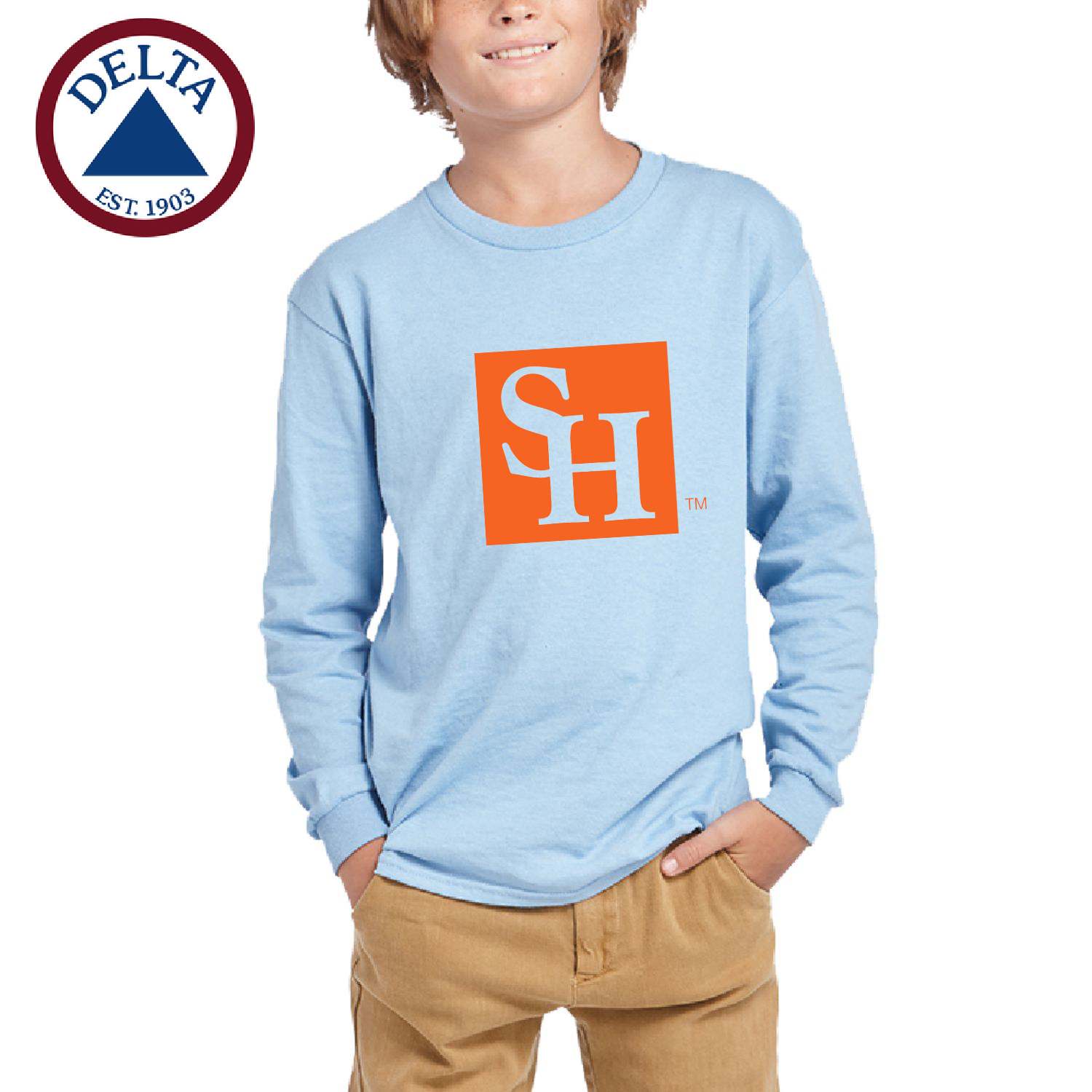 Delta 5.2 oz 100% Preshrunk Cotton Youth Pro Weight Long Sleeve T-Shirt 10