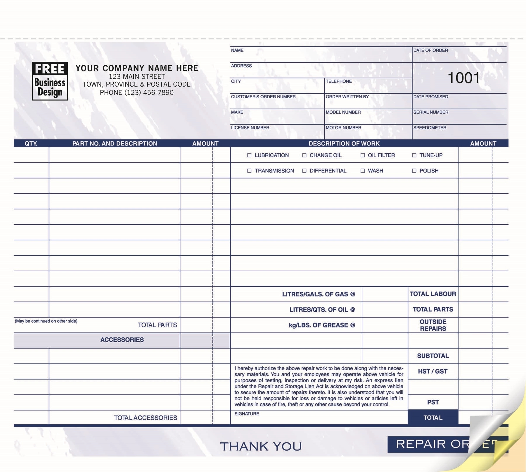 Automotive Repair Work Orders / Invoices, Compact 1