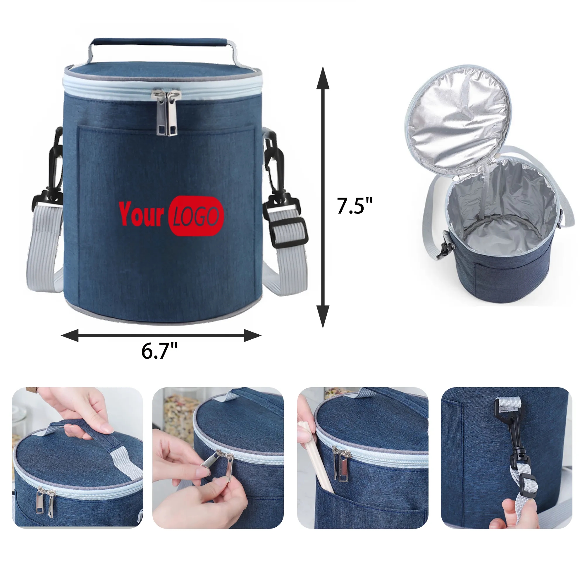 MOQ 50 PCS Cylindrical Thermal Insulated Handbag