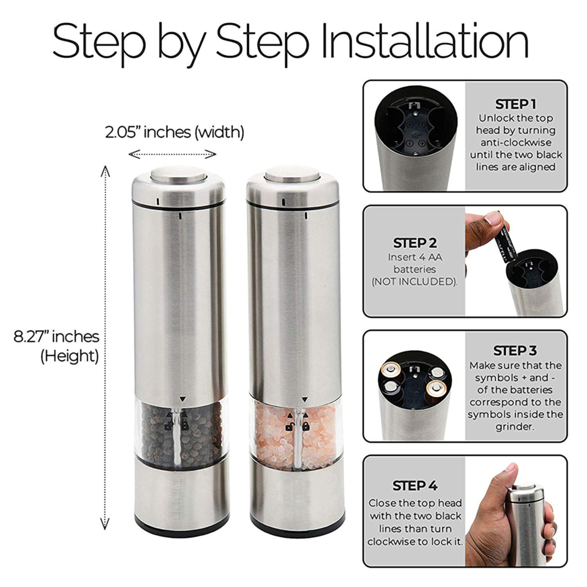 Electric Salt and Pepper Mill Set 3