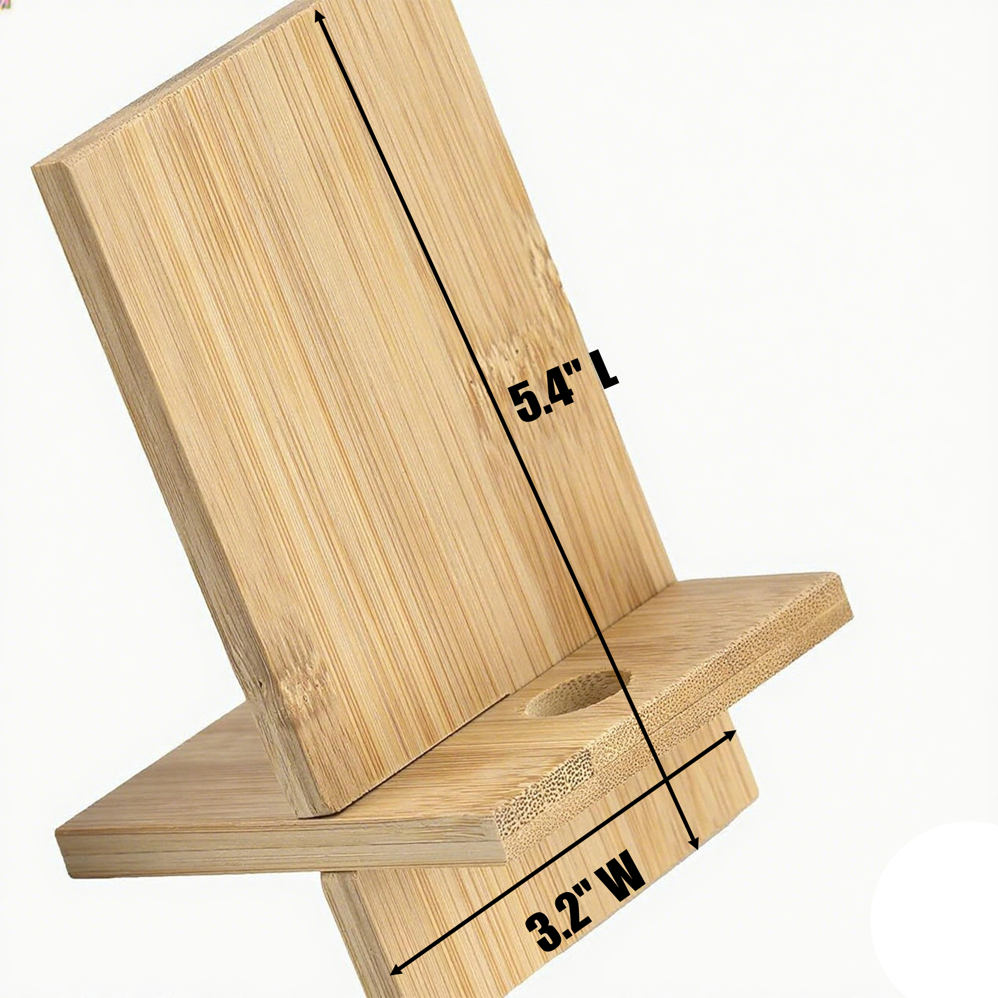 Detachable Wood Phone Stand With Cable Slot 5.4" x 3.2" 4