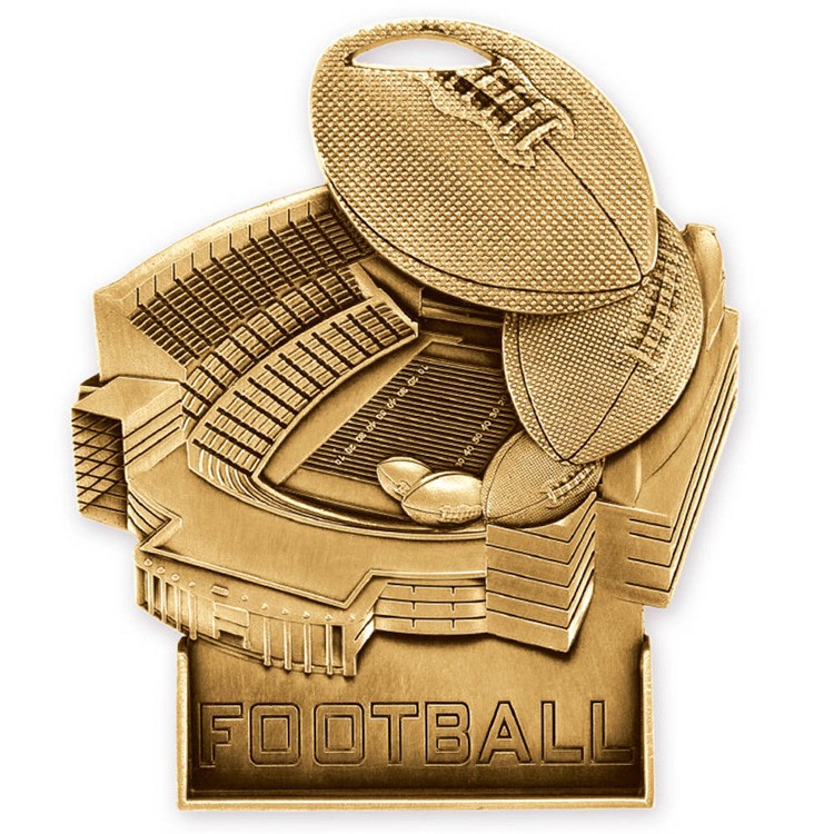 Football Antique Gold Stand Up Medallion (3-1/2")