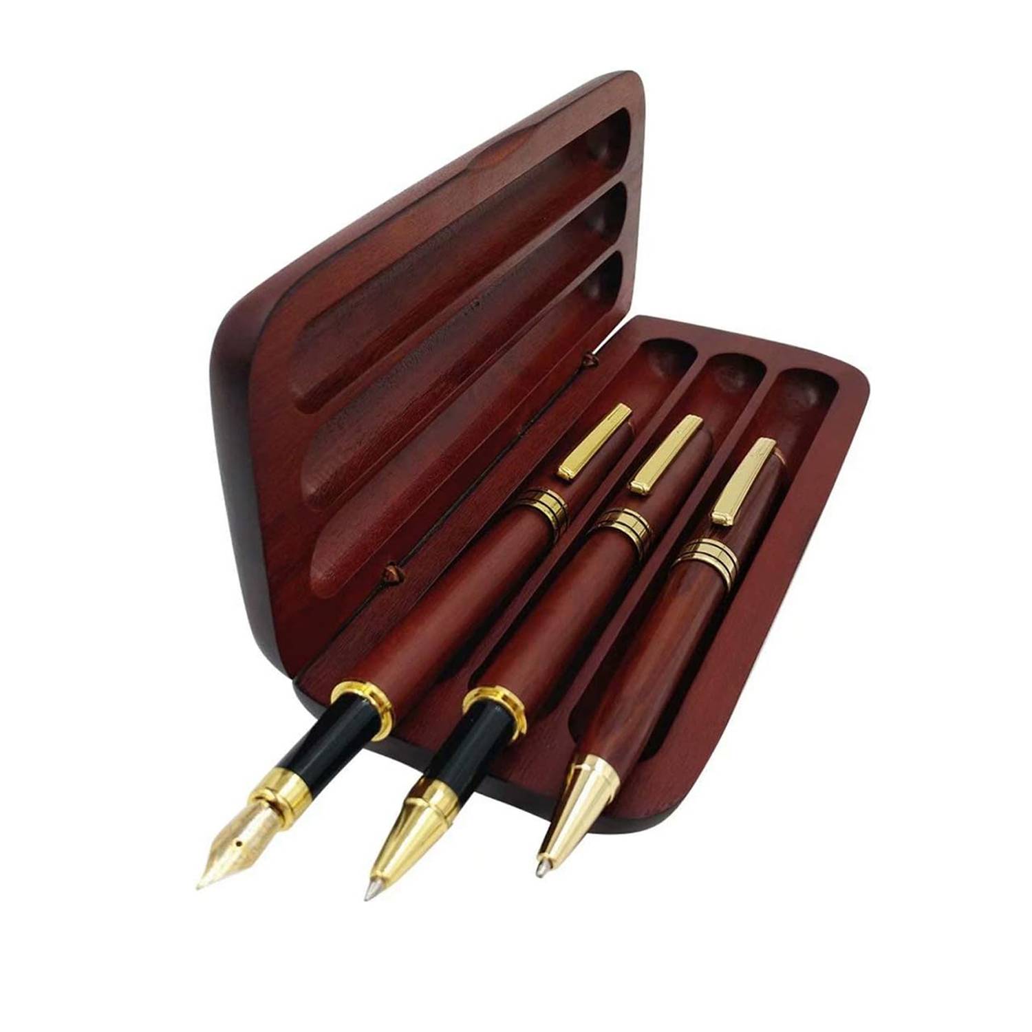 3Pcs Smooth Writing Wooden Pen Set w/ Case 2