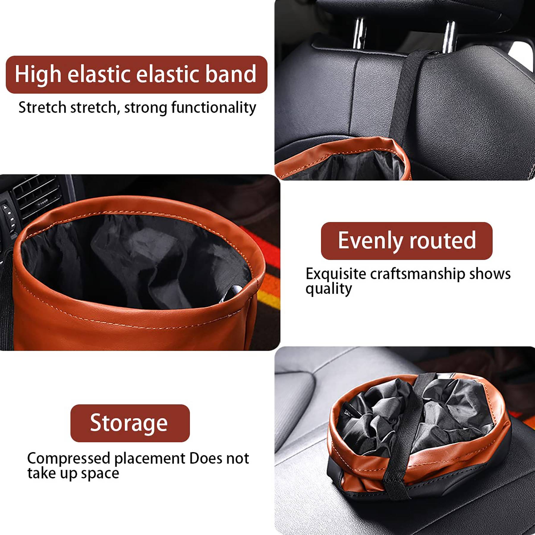 Foldable Synthetic Nappa Leather Car Trash Can w/ Hook 1