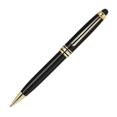 Elegant Heavy Weight Brass Ball Point Pen with Stylus - Glisten Black 1