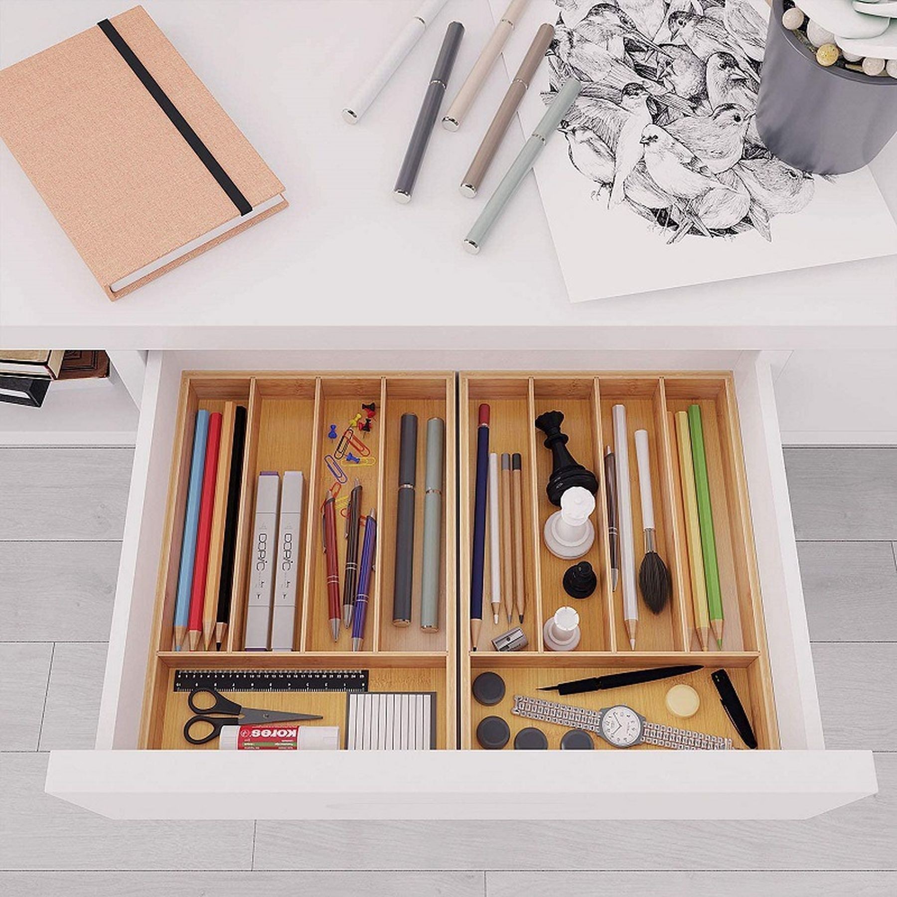 Bamboo Drawer Kitchen Organizer Silverware Holder 2