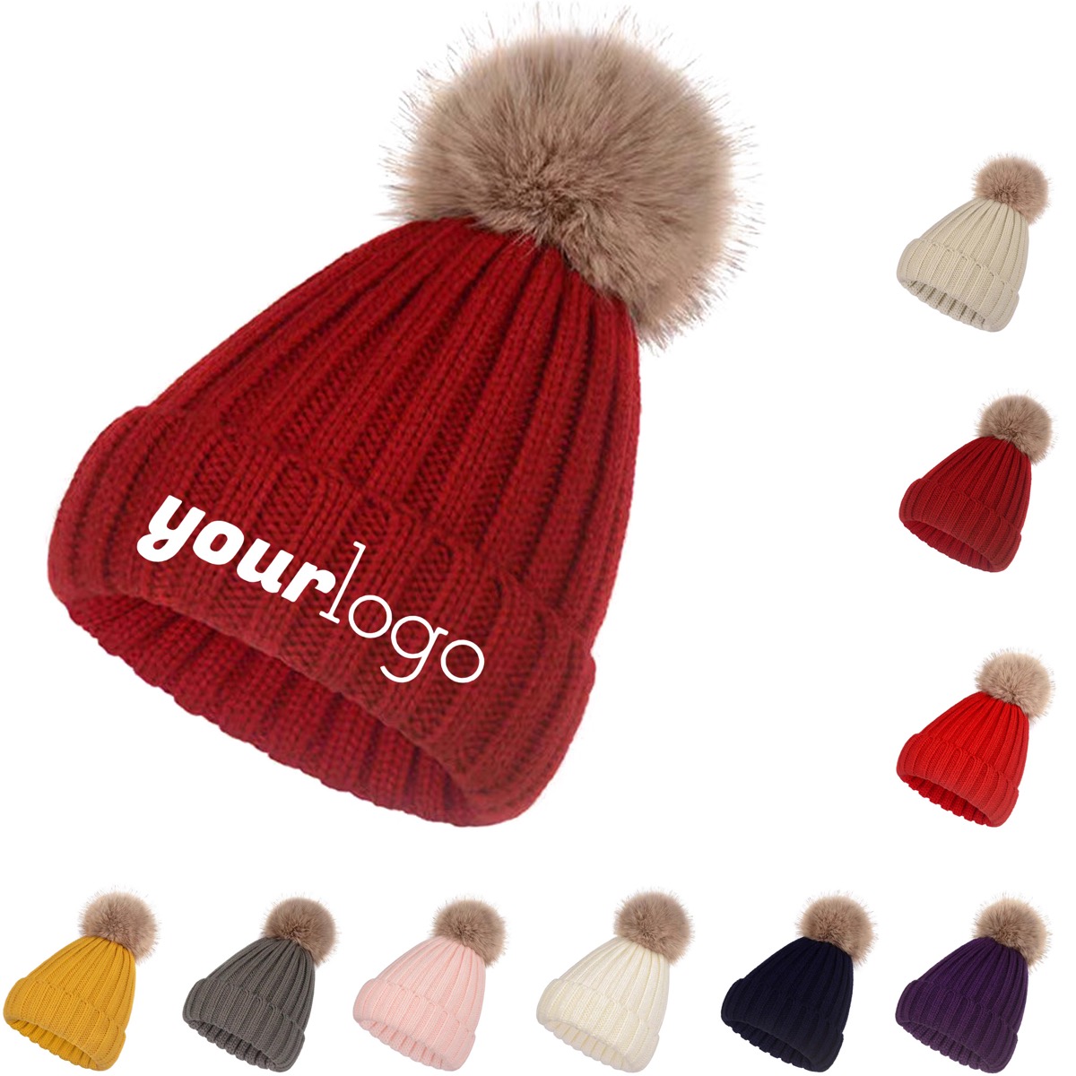 Women's Fleece Lined Beanie with Faux Fur Pompom 8