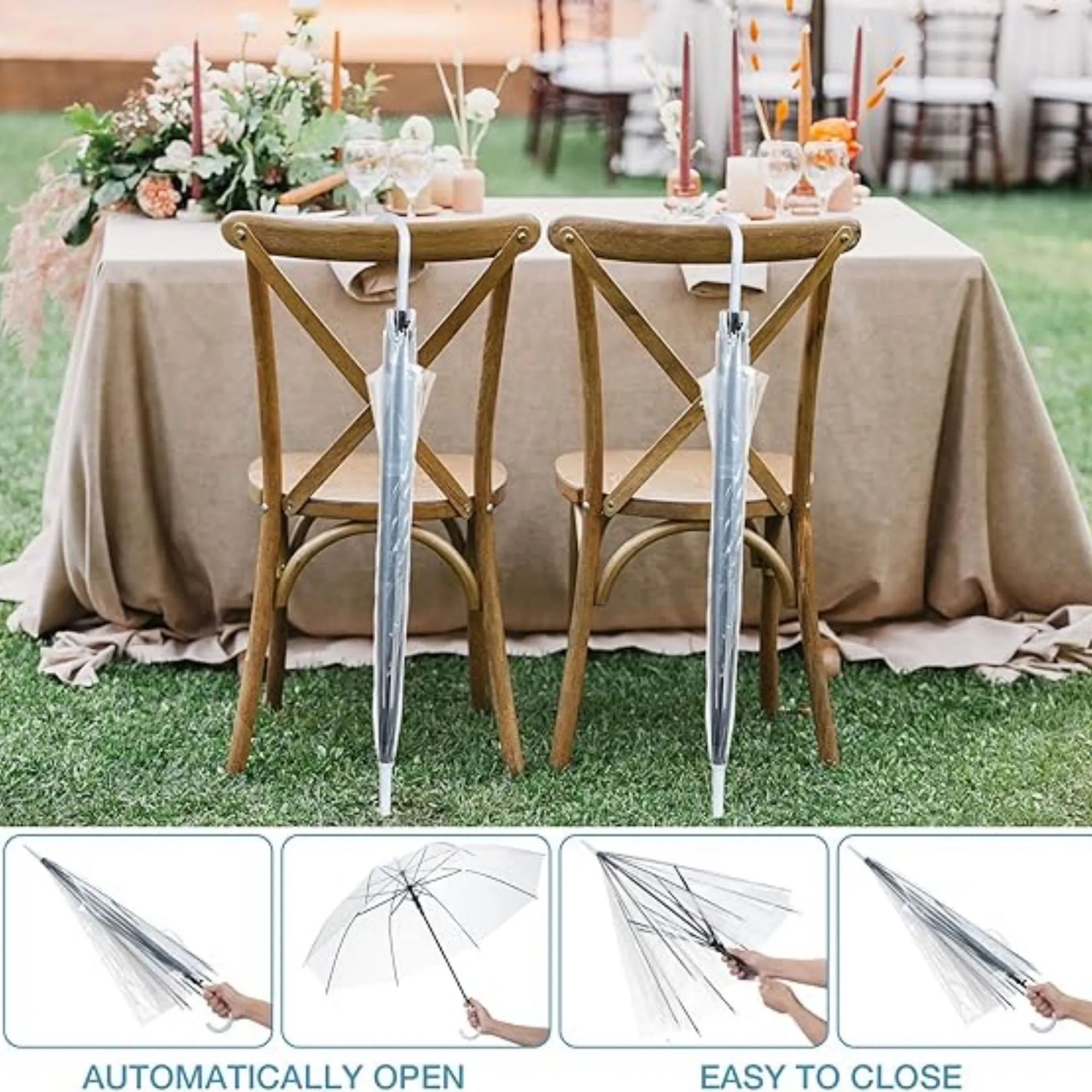 White Windproof Wedding Umbrellas with J Hook Handle 3