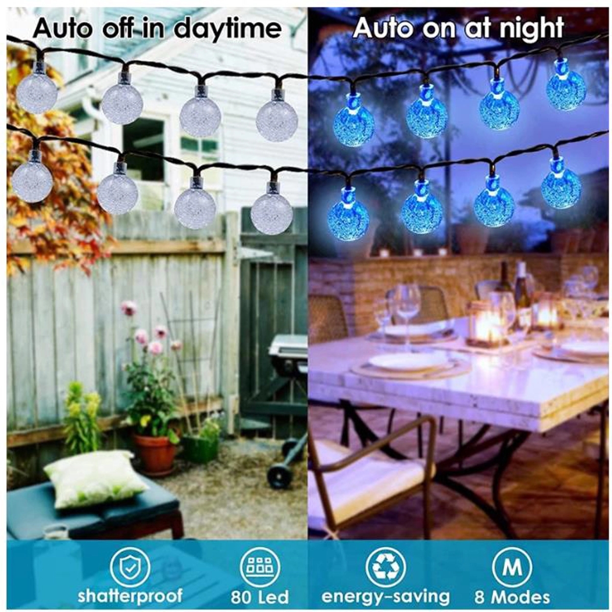 100 Led Solar Crystal Globe Lights 12 Meter With 1.8CM Dia 9