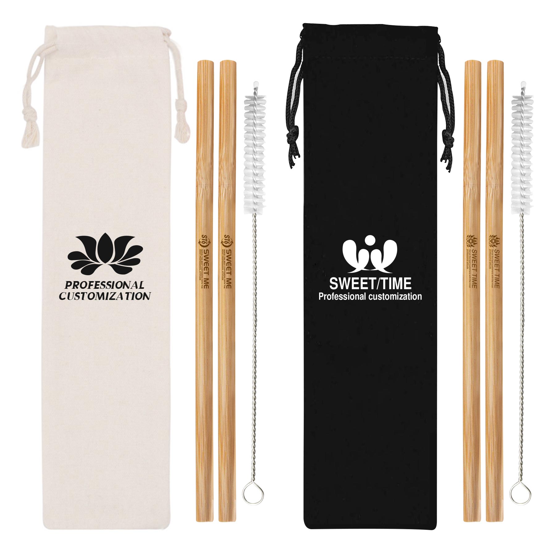 Jumbo Reusable Bamboo Drinking Straw W/ Cleaning Brush In Carrying Pouch 1