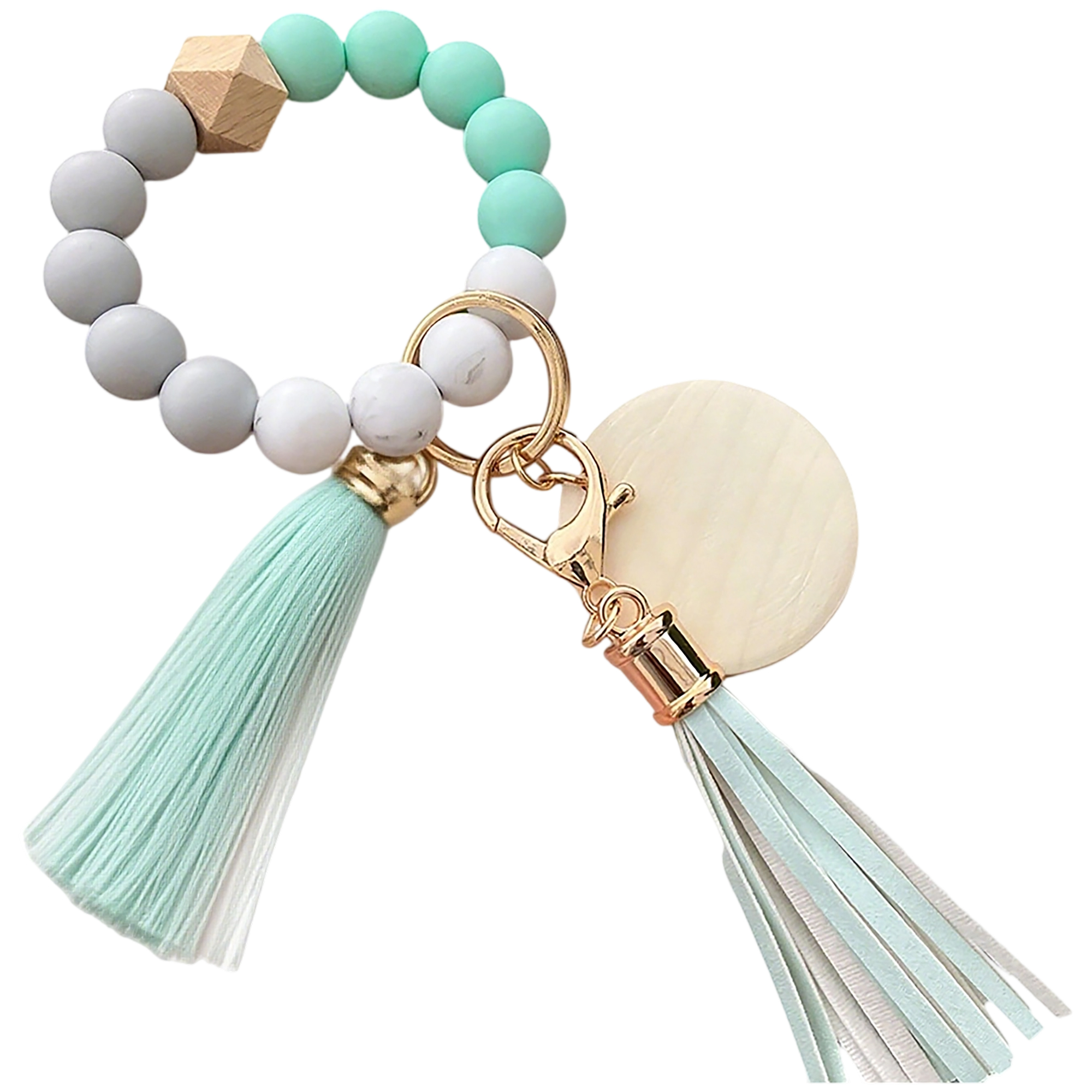 Silicone Bead Wood Bracelet Keychain With Laser Engraving 9