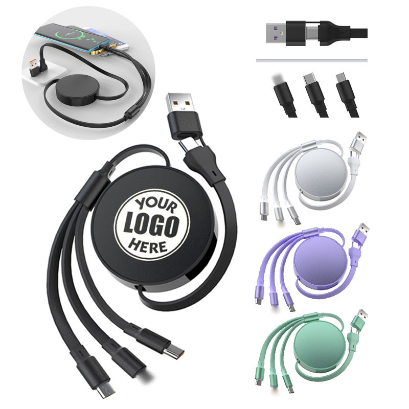 66W 5-in-1 Metal Retractable Fast Charging Cable Cord 5