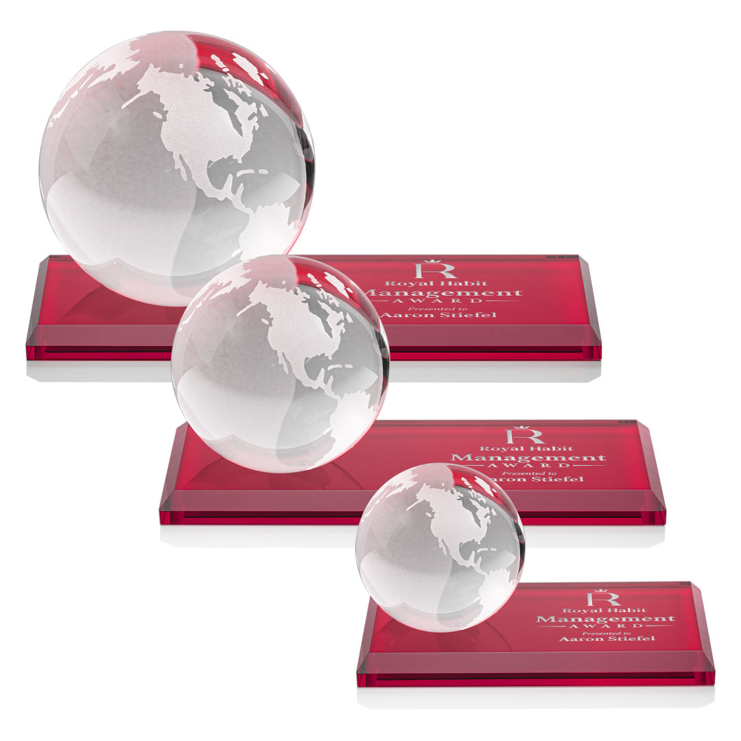 Globe Award on Rectangle Base - Red