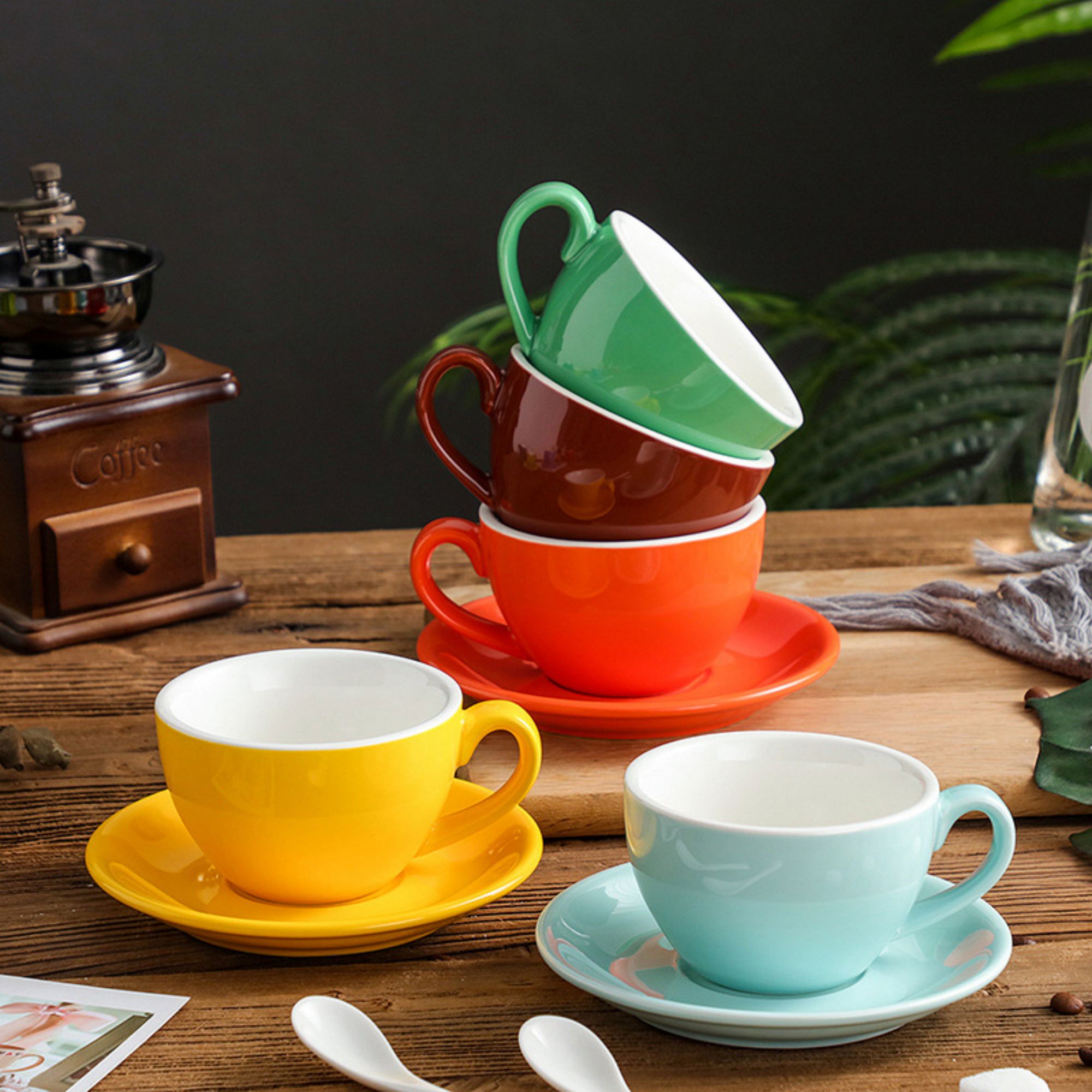 8 oz Colorful Ceramic Mug With Tray 4