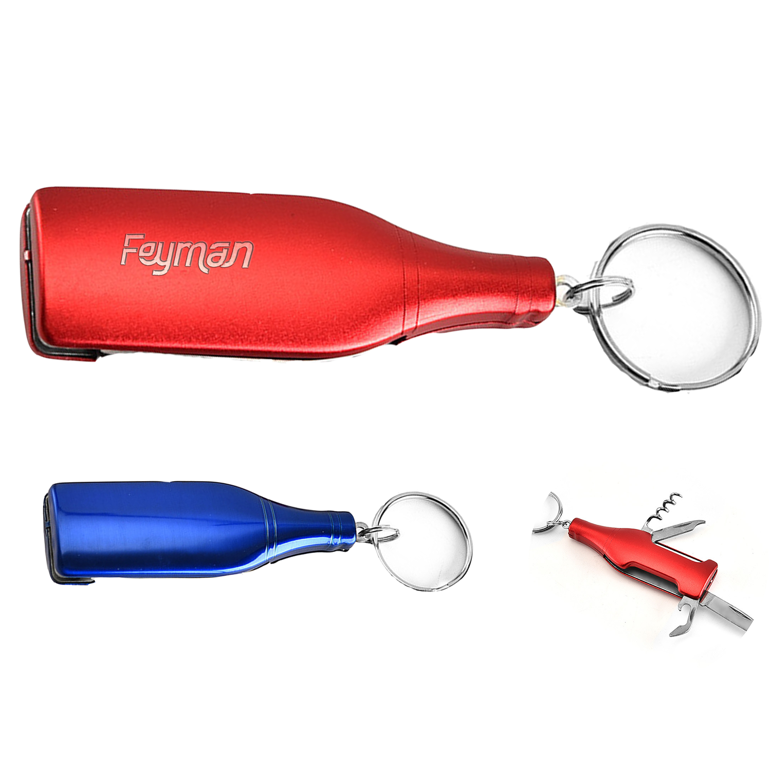 4 in 1 Stainless Steel Bottle Shape Multi Function Key Chain 2