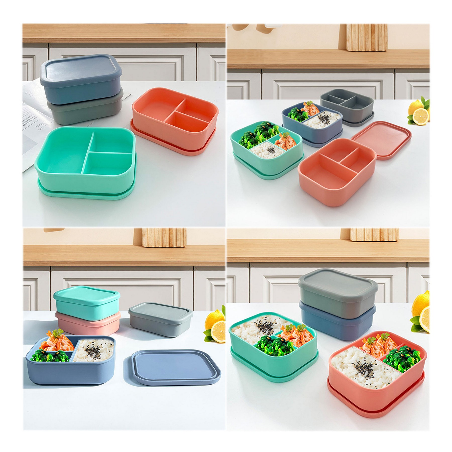 Silicone Lunch Box For Adults Kids 3 Compartments 26Oz 3