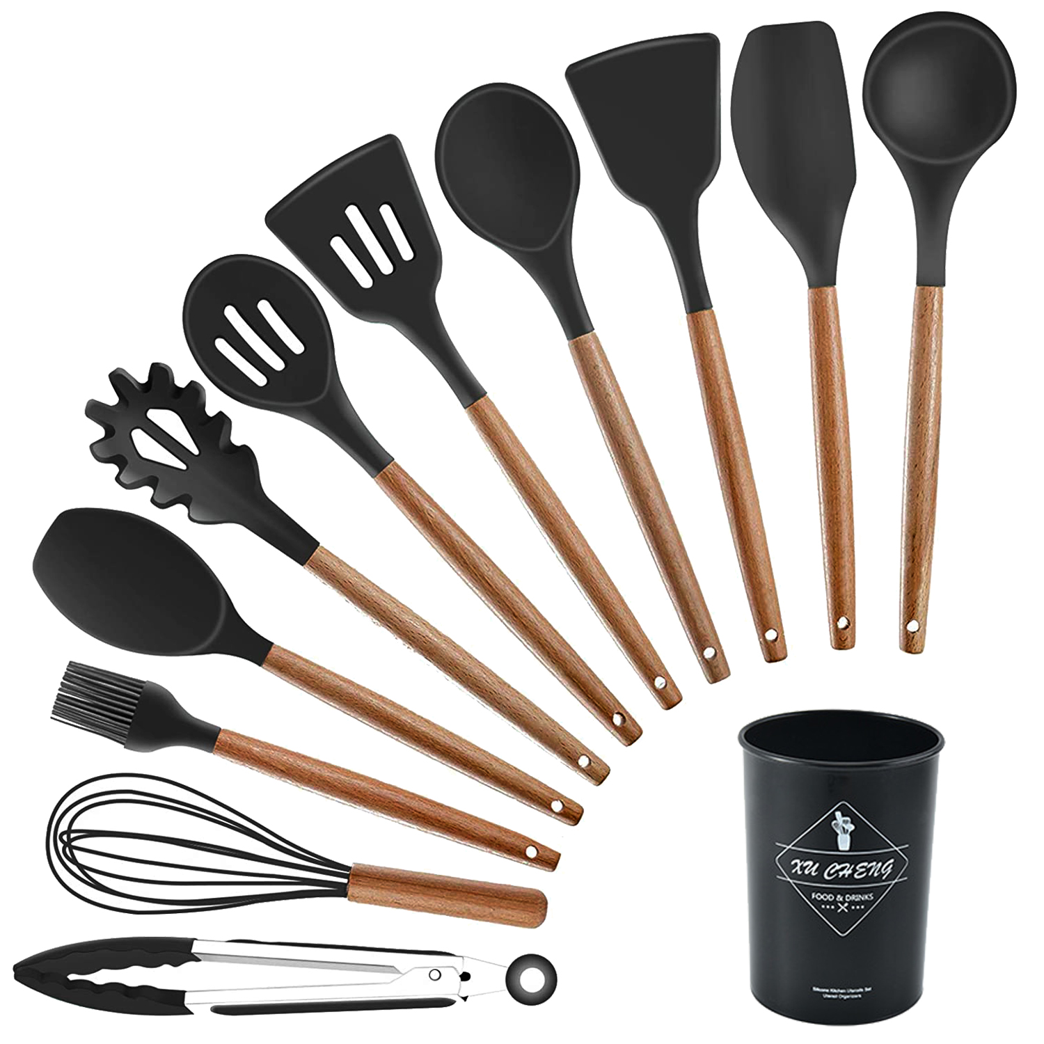 Wooden Handle Silicone Kitchenware Set 4