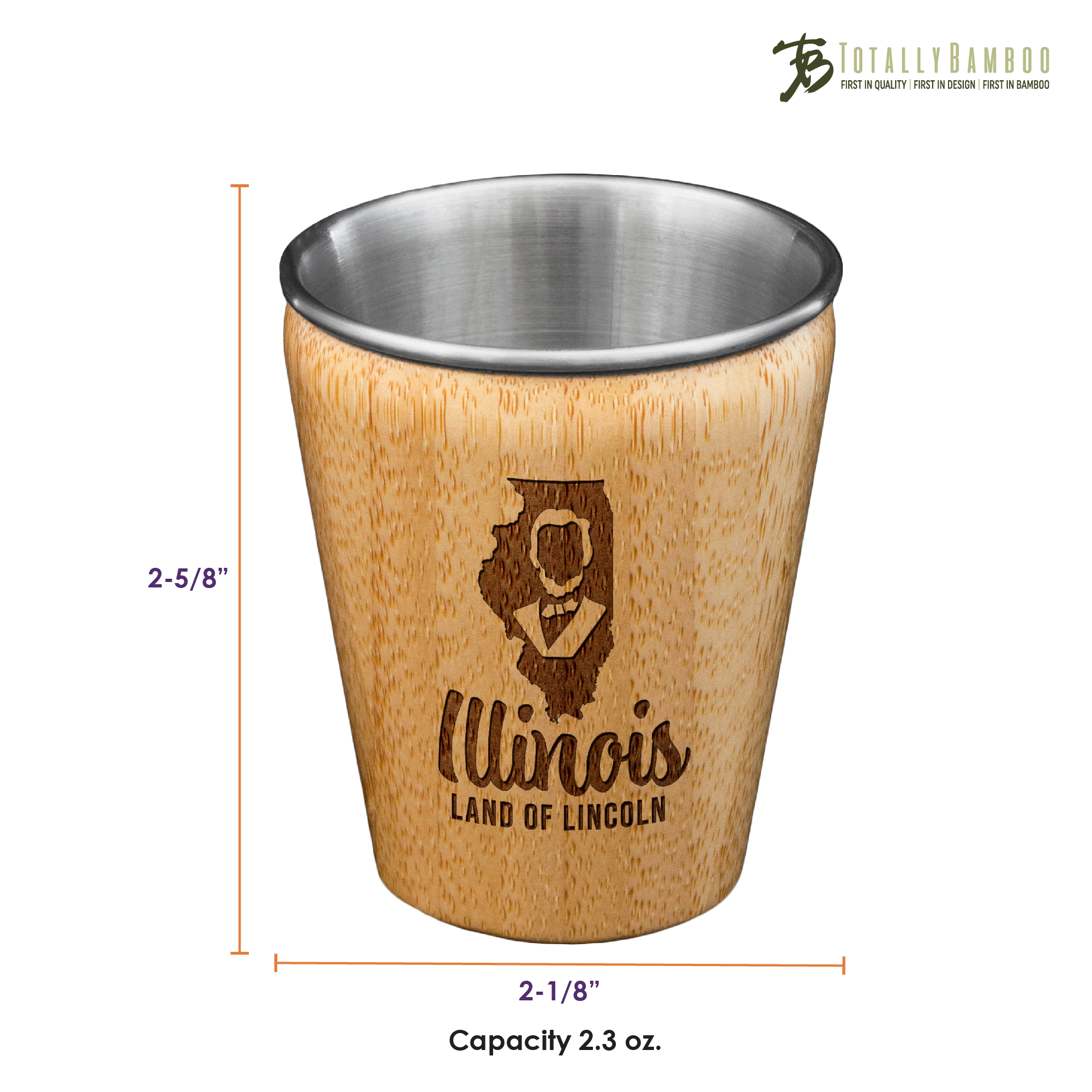 Illinois State Bamboo and Stainless Steel Shot Glass 2