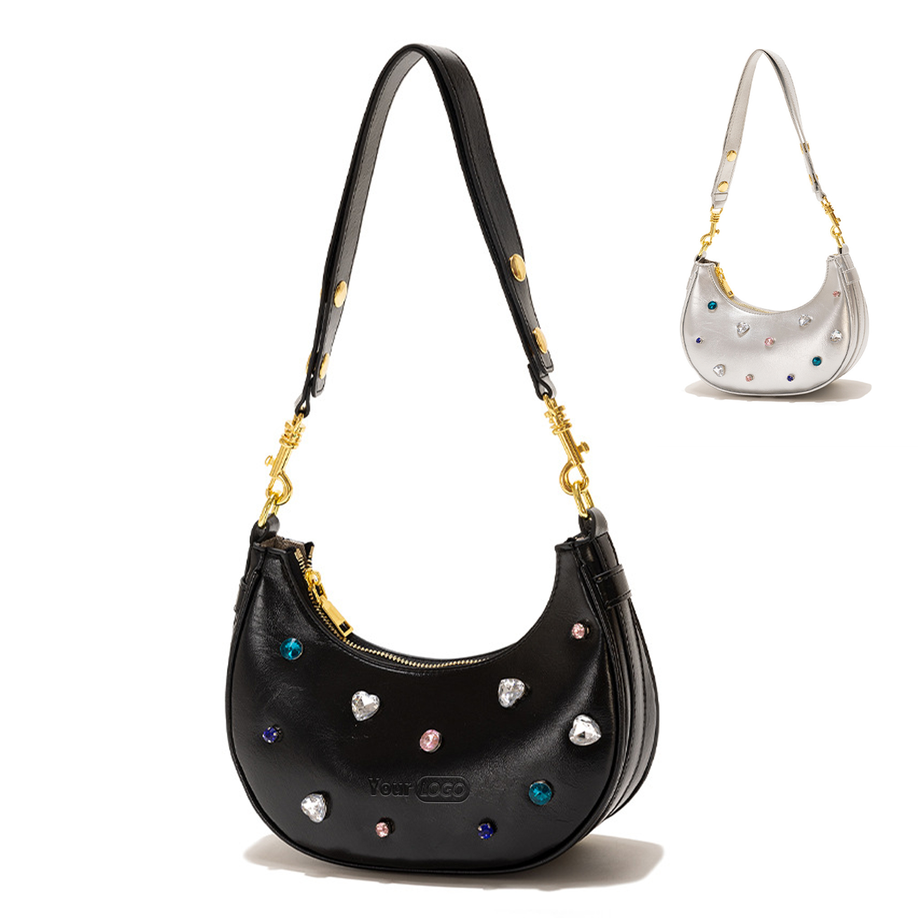 PU Diamond-embellished one-shoulder armpit women's bag 6