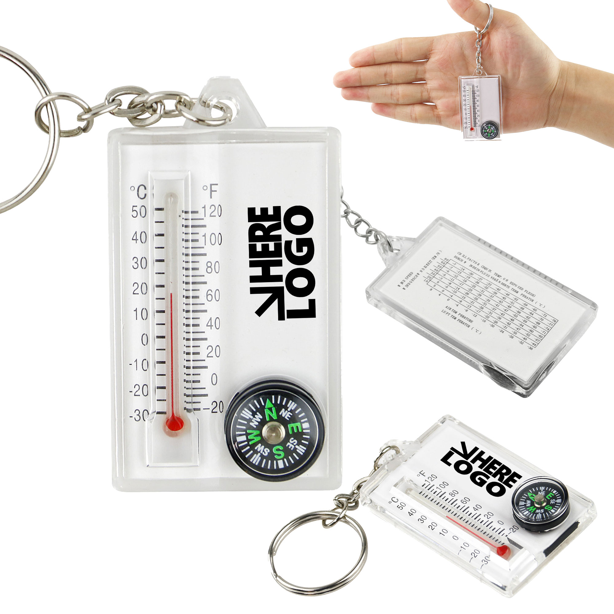 MOQ 20 Thermometer Compass Keychain Adventure Key Tag 1