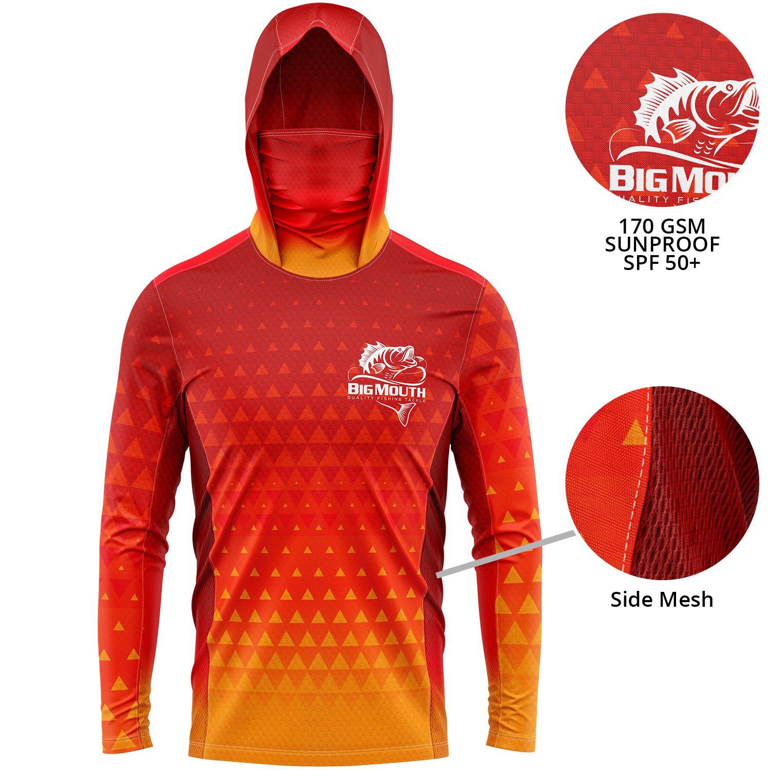 Unisex 170 GSM Sunproof SPF 50+  Fishing Long Sleeve Hoodie T-Shirt with Neck Gaiter