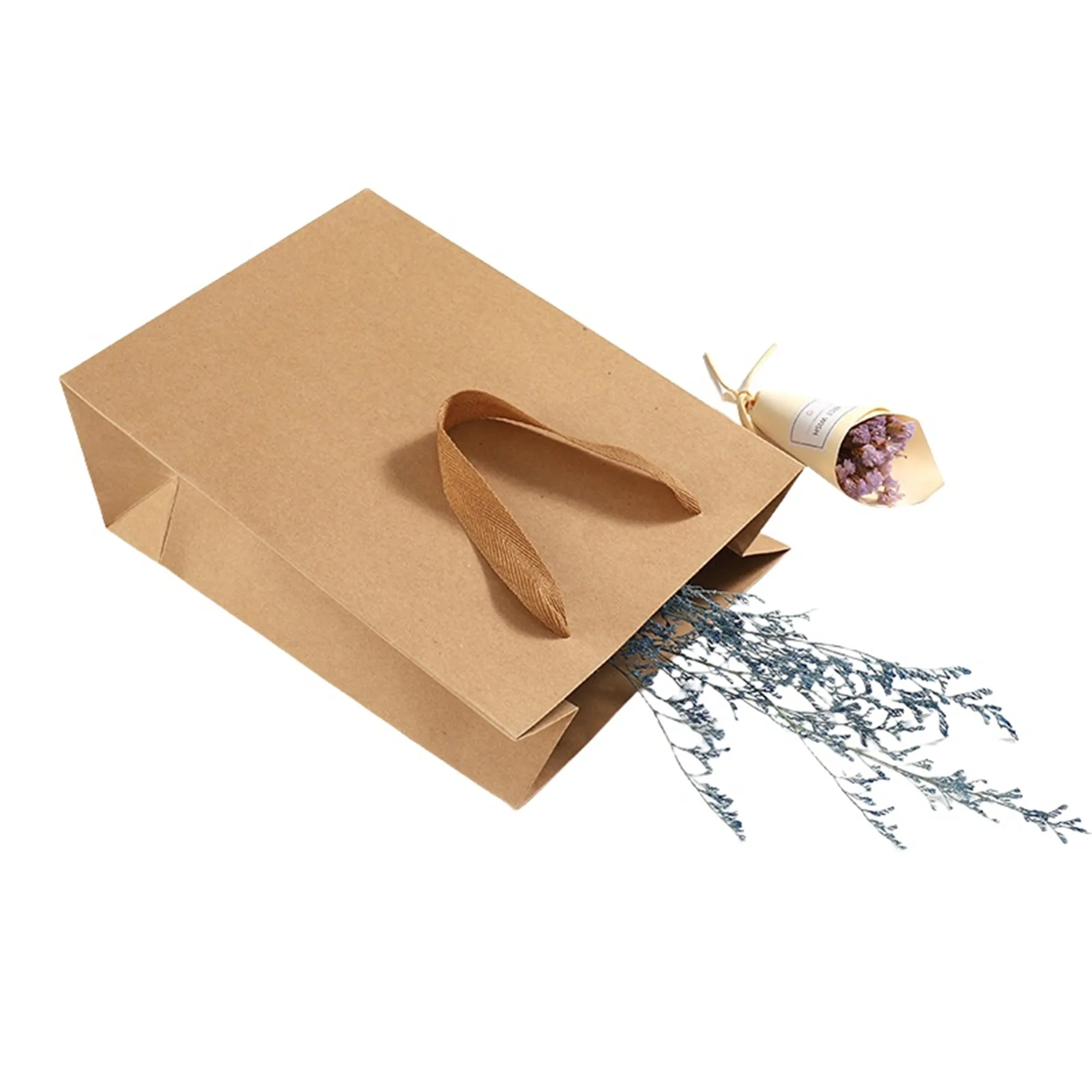 Brown Kraft Paper Gift Tote Bags with Cloth Handles 3