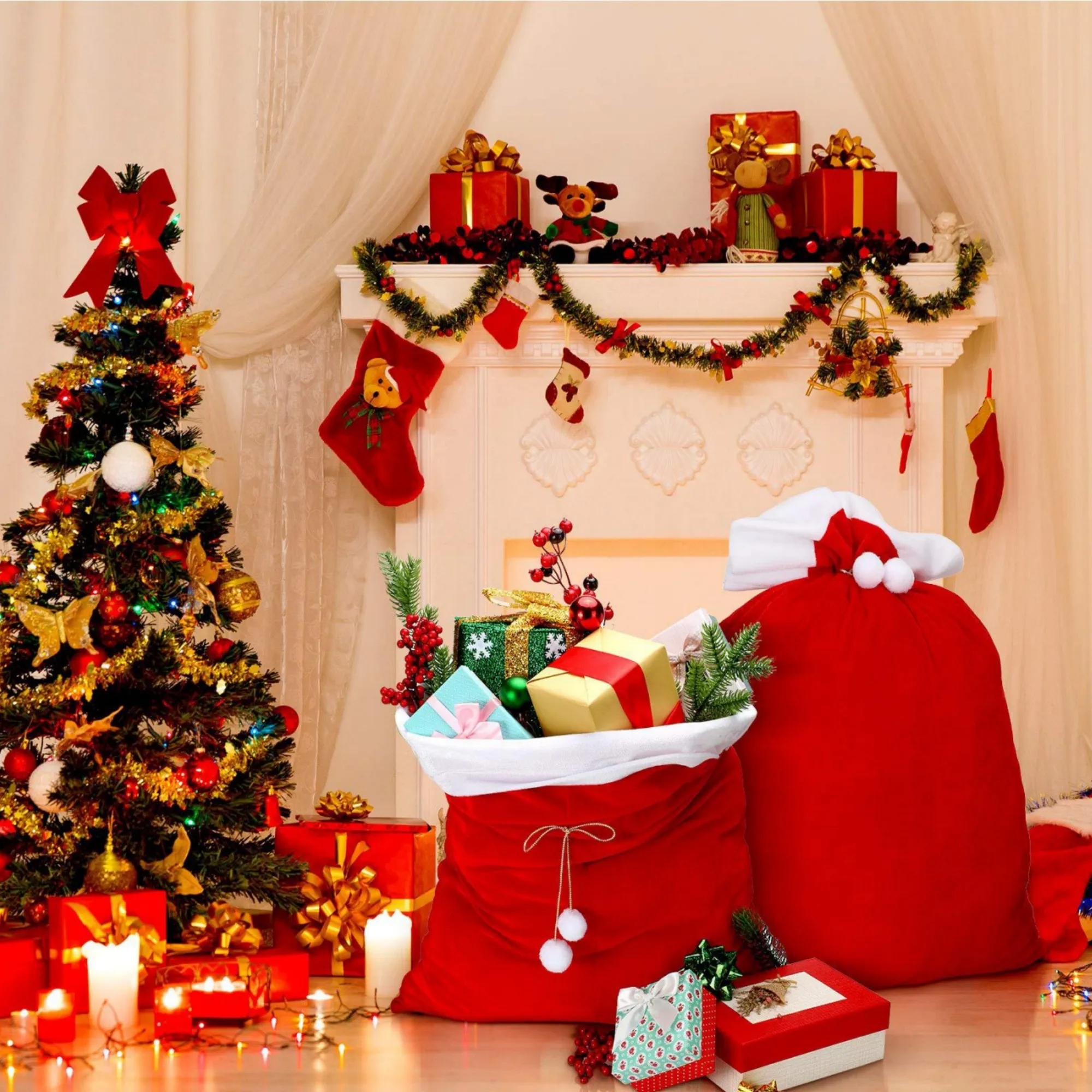 Large Santa Sack Jumbo Holiday Christmas Gift Drawstring Bag 4