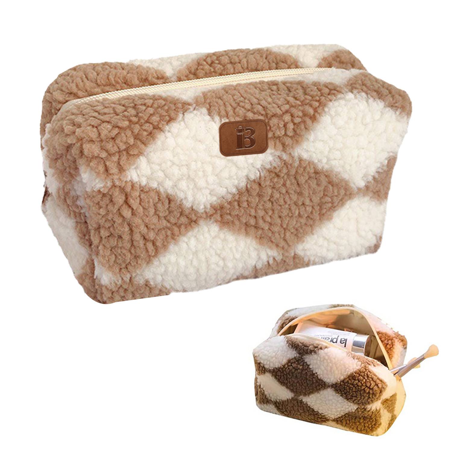 Lambswool Checkerboard Travel Makeup Bag, custom luggage with logo imprint 2