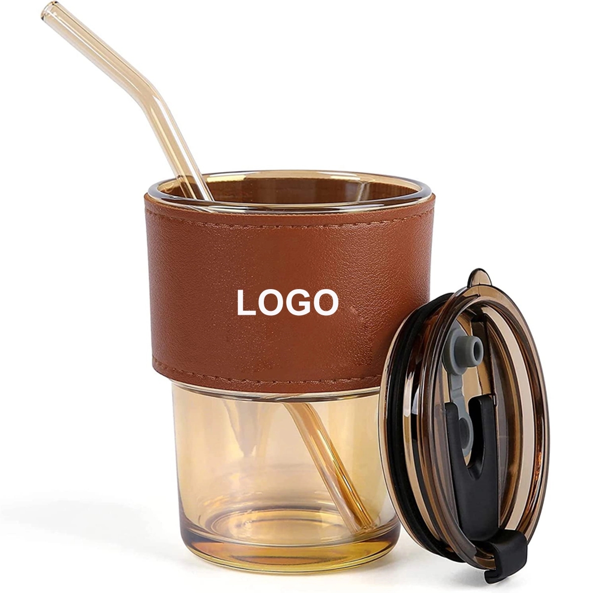 16Oz Glass Water Bottle With Lid Leather Protective Sleeve 3